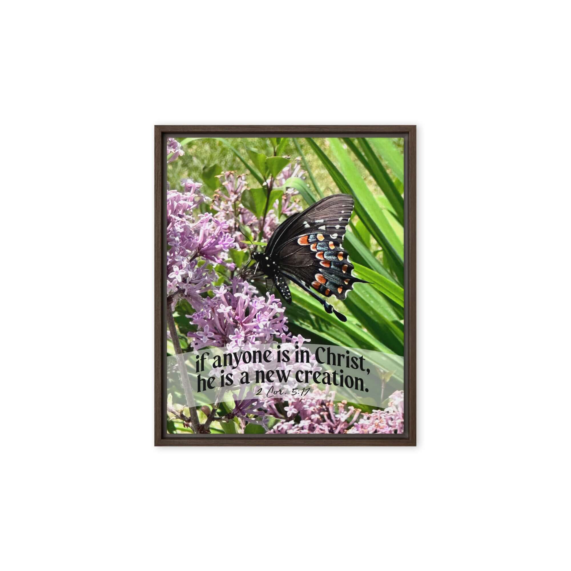 2 Corinthians 5:17 Bible Verse, Butterfly Framed Canvas Print Wall Art Brown 8″×10″
