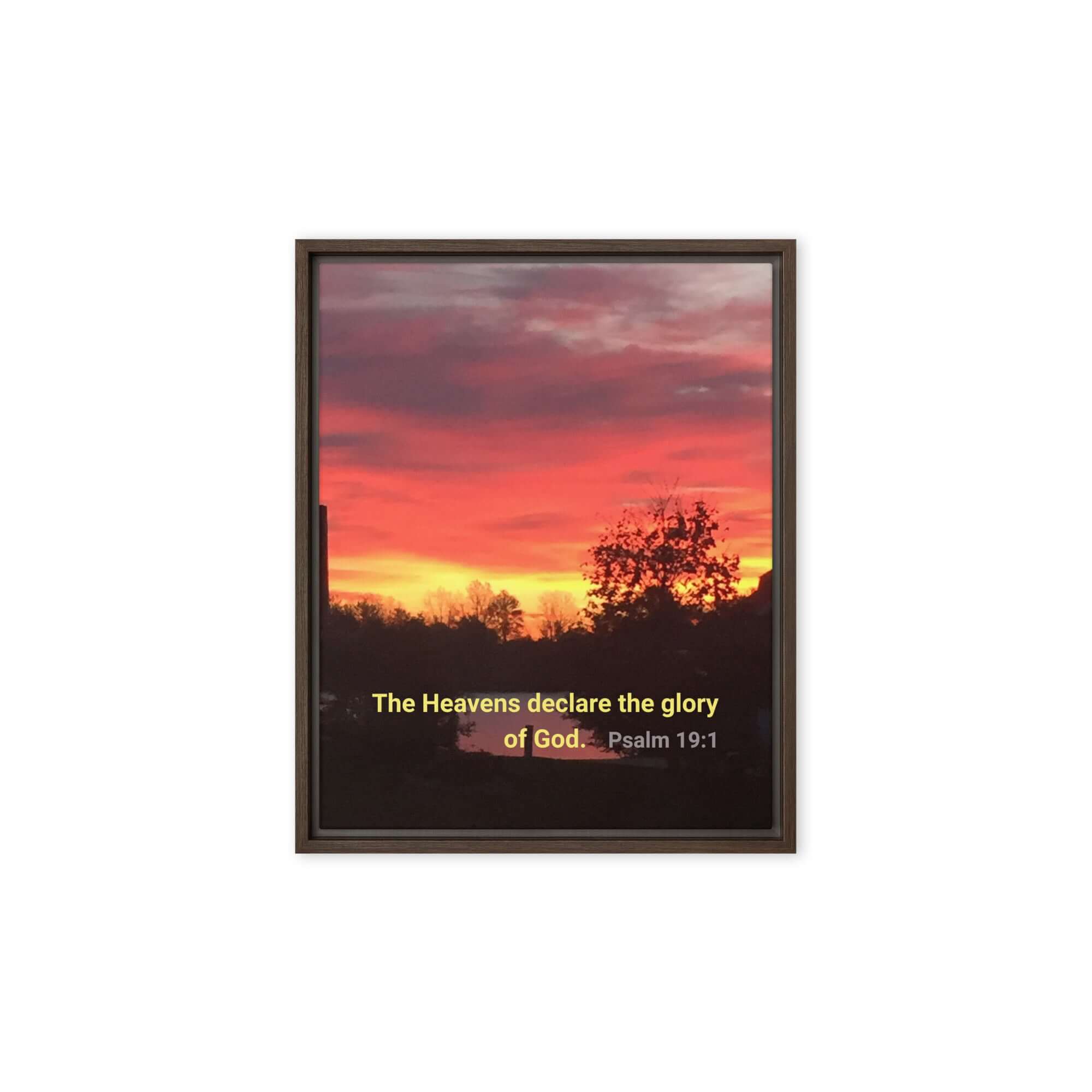 Psalm 19:1 Bible Verse, Sunset Glory Framed Canvas Print Wall Art Brown 8″×10″