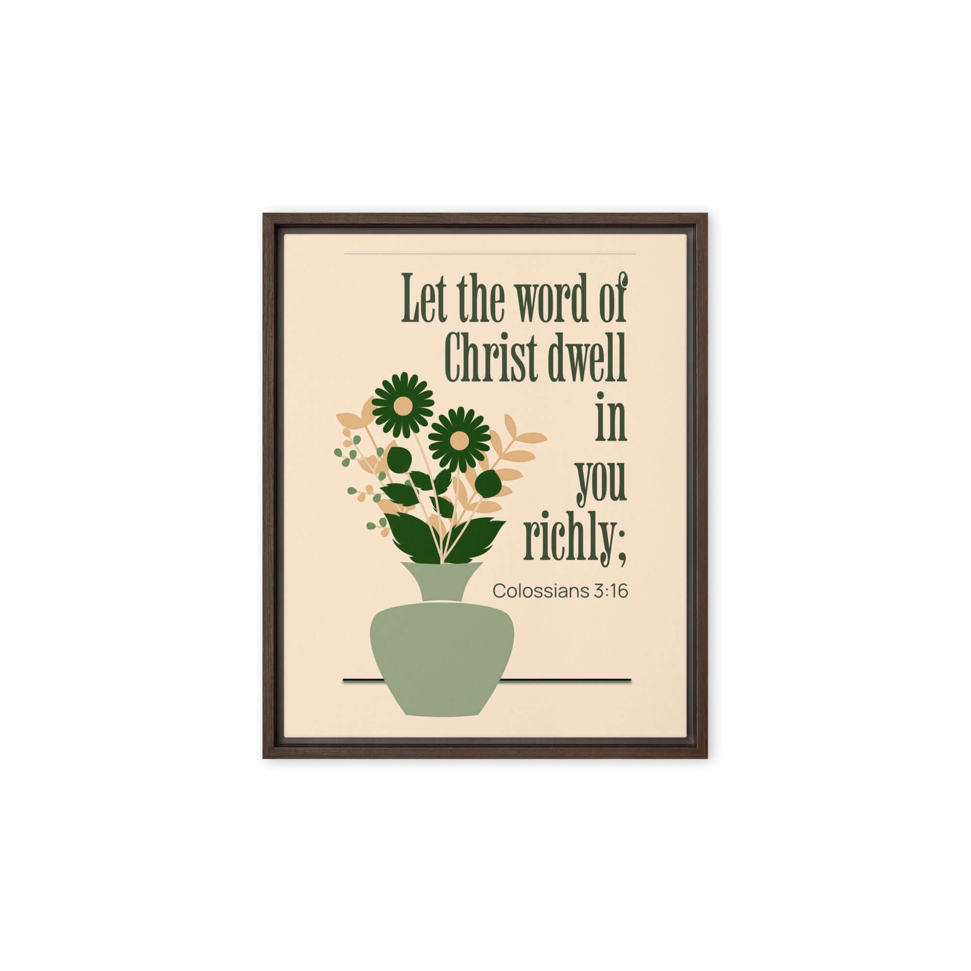 Colossians 3:16 Bible Verse, word of Christ Framed Canvas Print Wall Art Brown 8″×10″