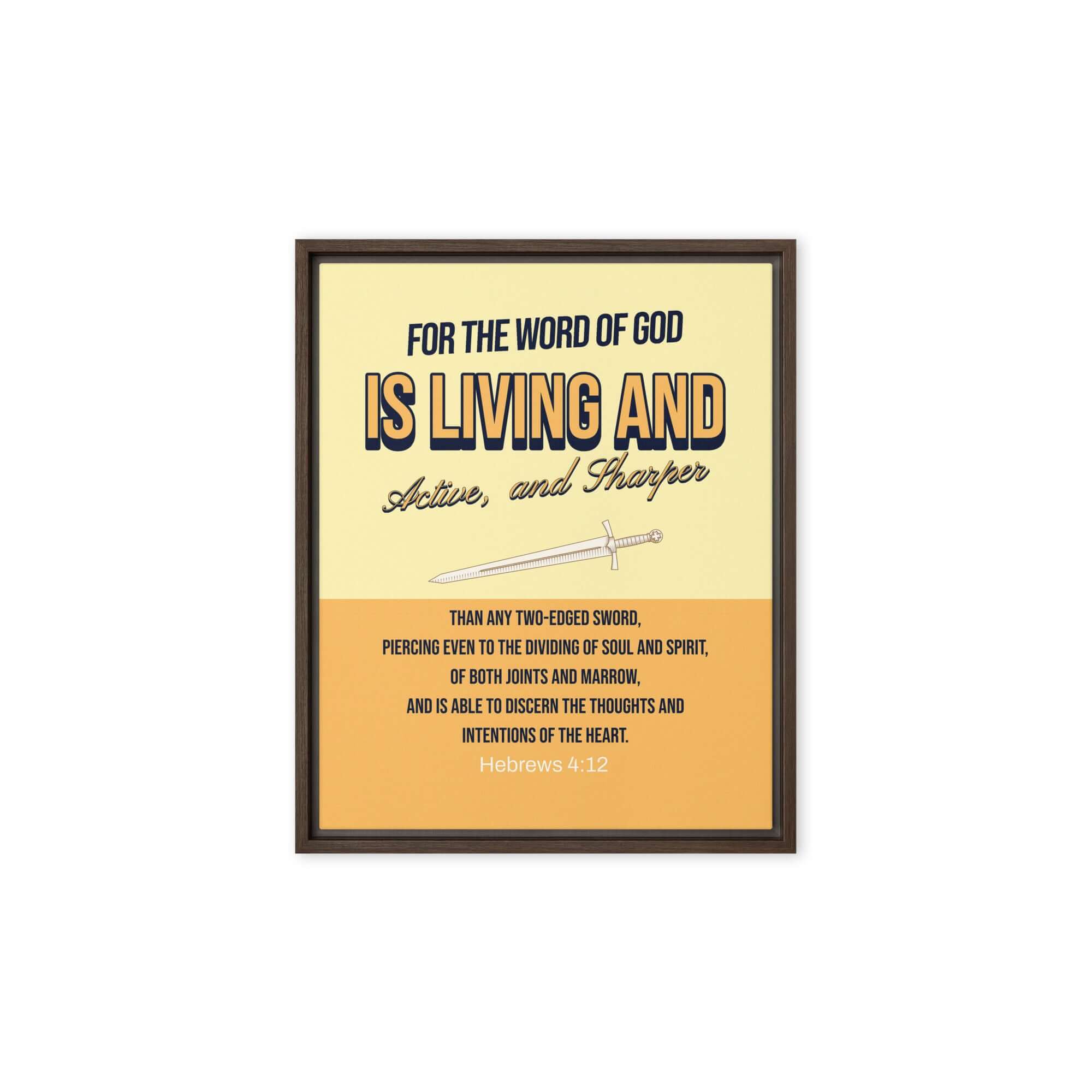 Hebrews 4:12 Bible Verse, living and active Framed Canvas Print Wall Art Brown 8″×10″