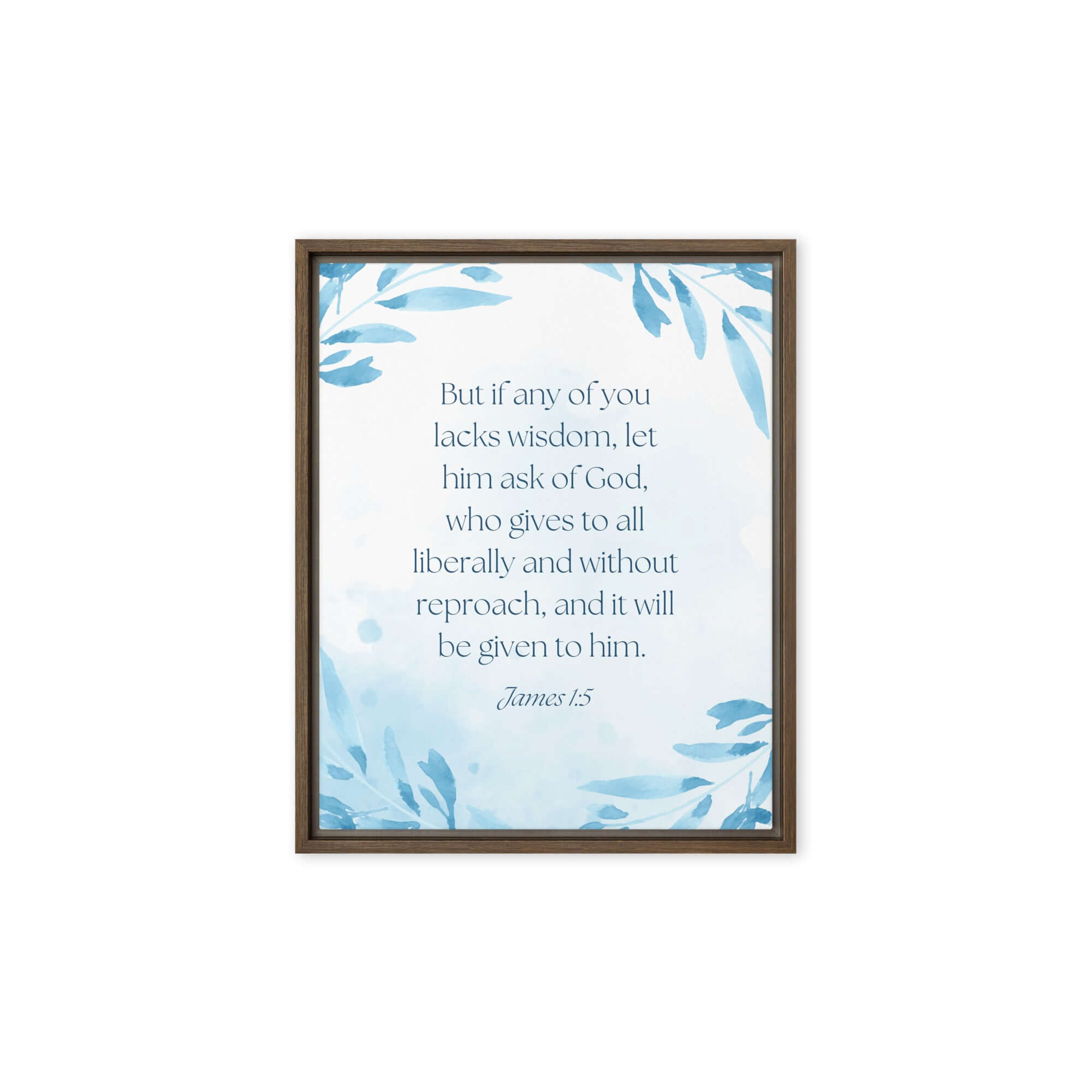 James 1:5 Bible Verse, lacks wisdom Framed Canvas Print Wall Art Brown 8″×10″