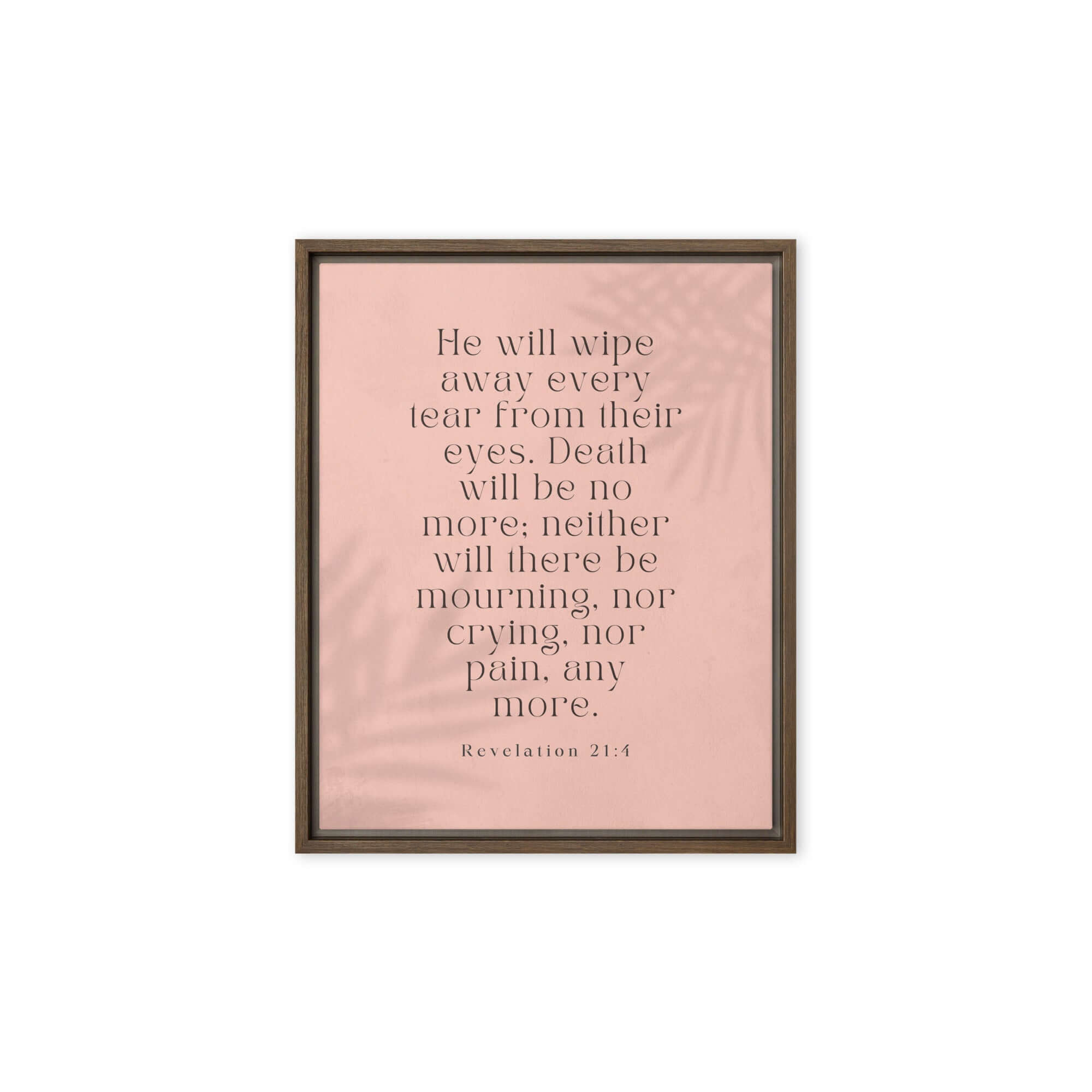 Revelation 21:4 Bible Verse, their eyes Framed Canvas Print Wall Art Brown 8″×10″