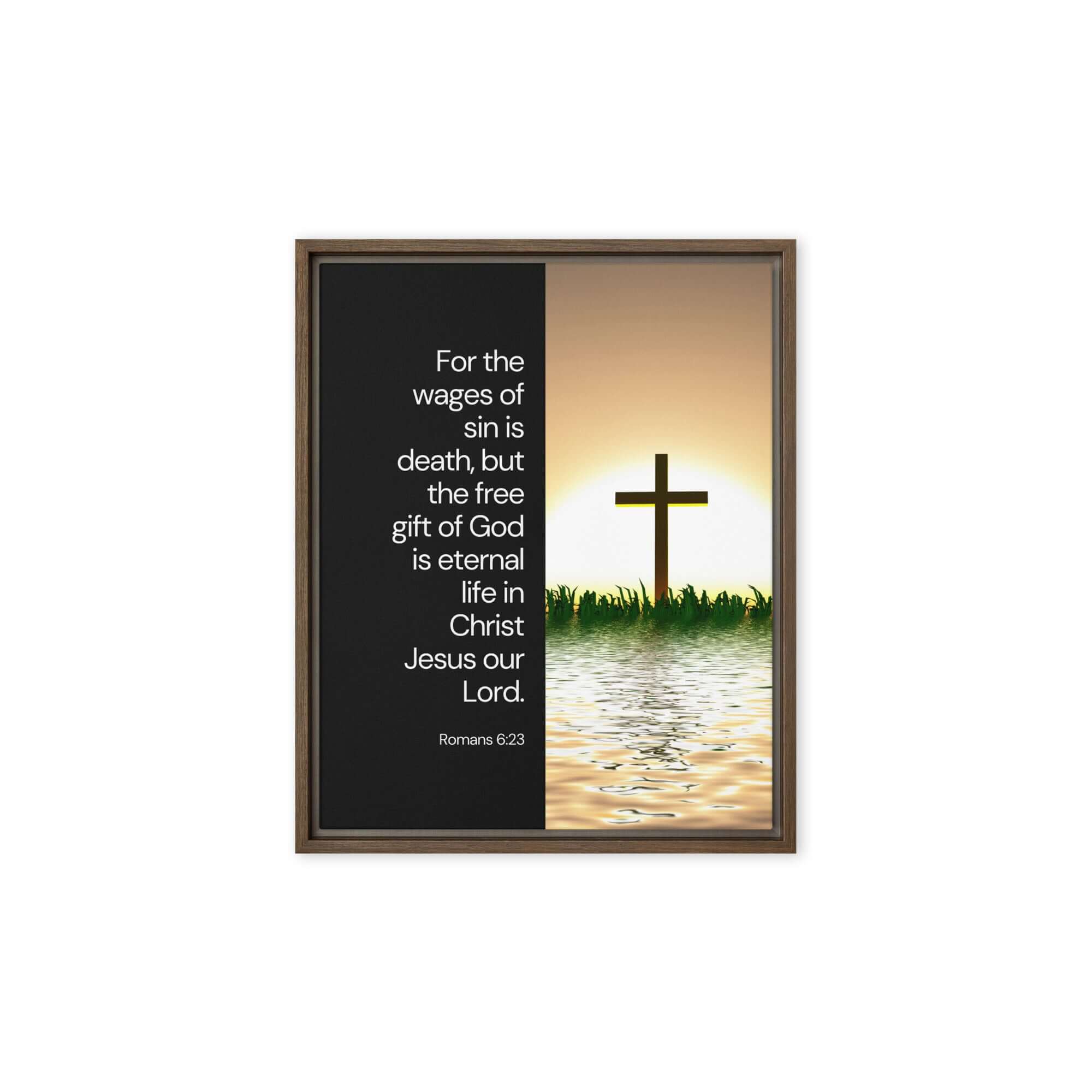 Romans 6:23 Bible Verse, the wages Framed Canvas Print Wall Art Brown 8″×10″