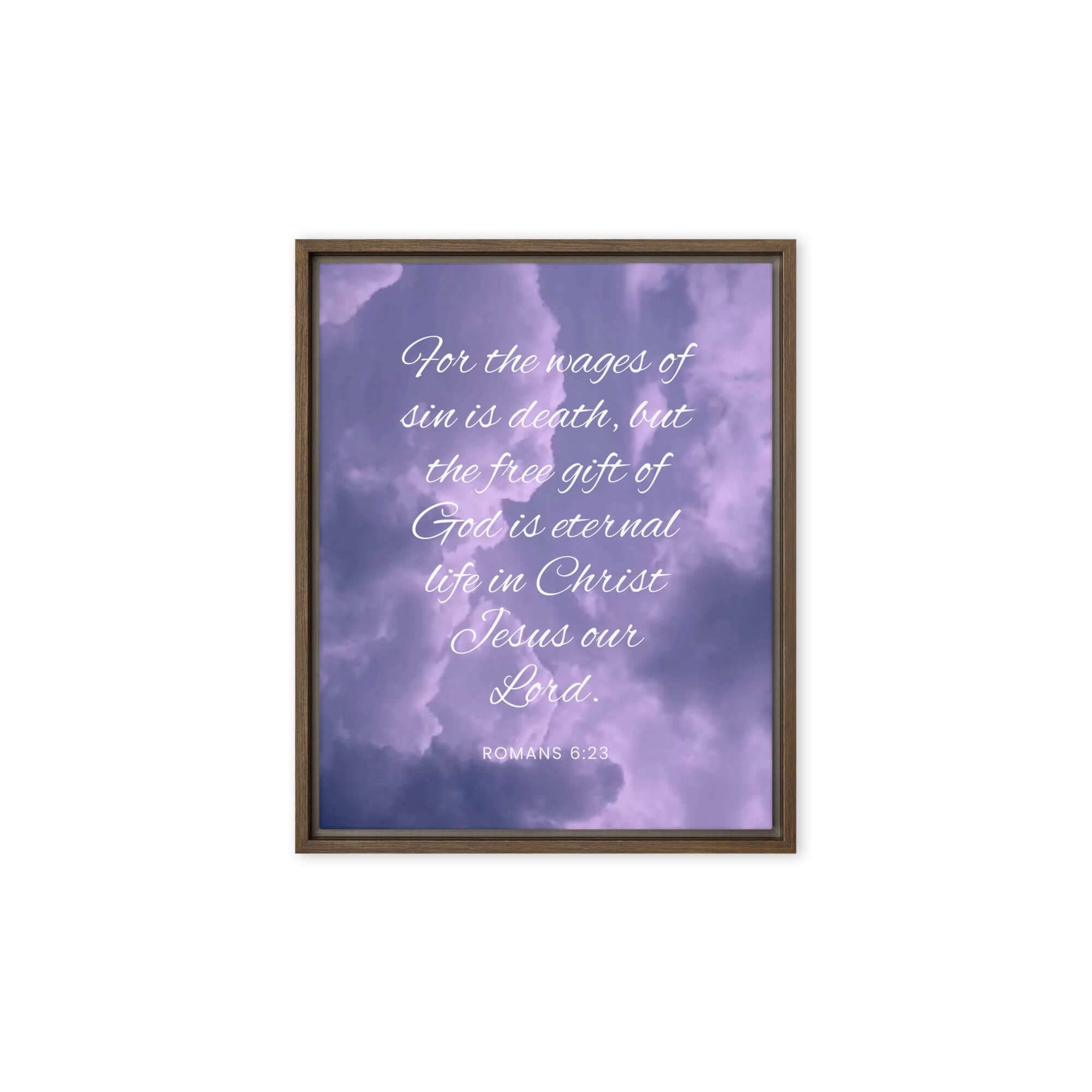 Romans 6:23 Bible Verse, free gift Framed Canvas Print Wall Art Brown 8″×10″