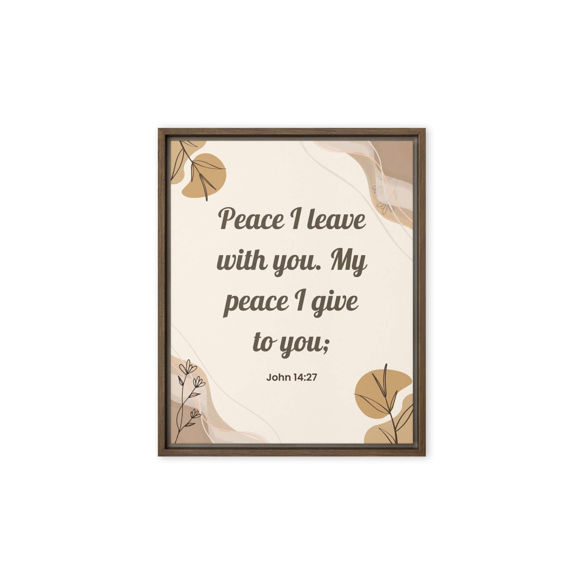 John 14:27 Bible Verse, Peace I Framed Canvas Print Wall Art Brown 8″×10″