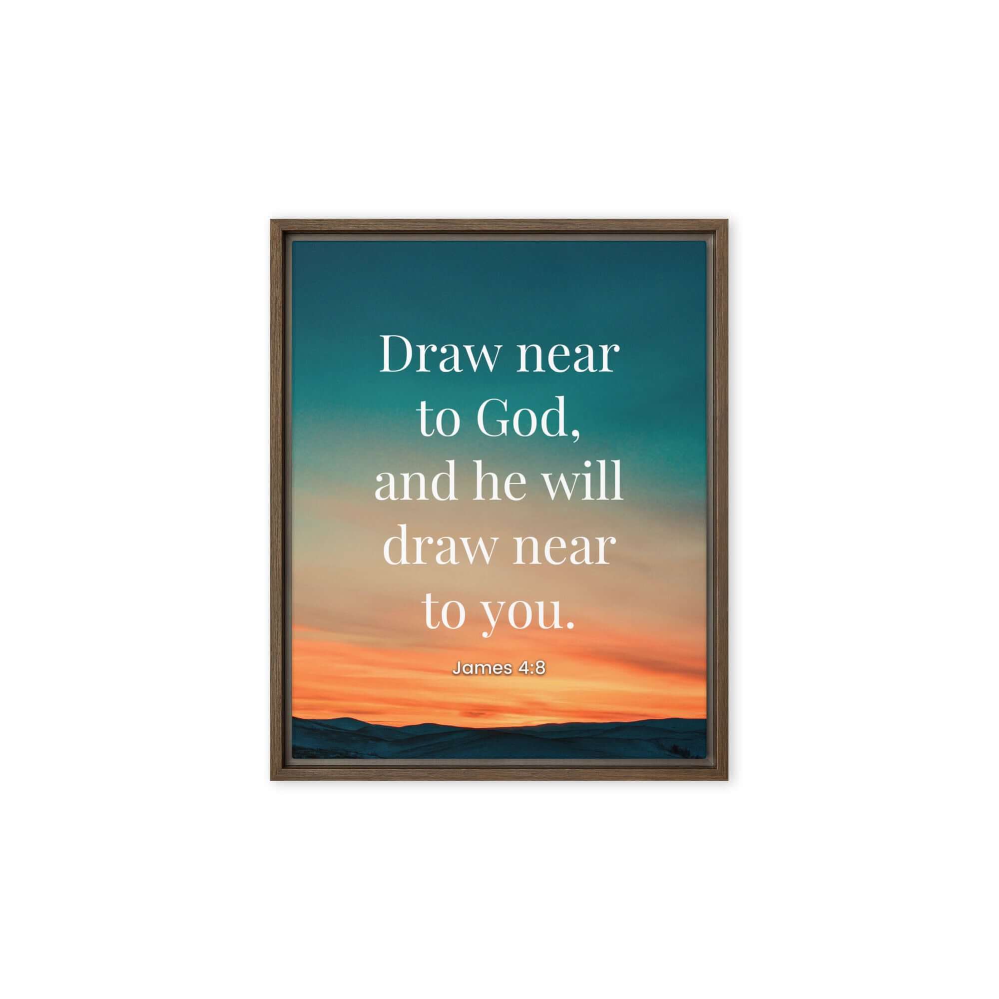 James 4:8 Bible Verse, near to God Framed Canvas Print Wall Art Brown 8″×10″