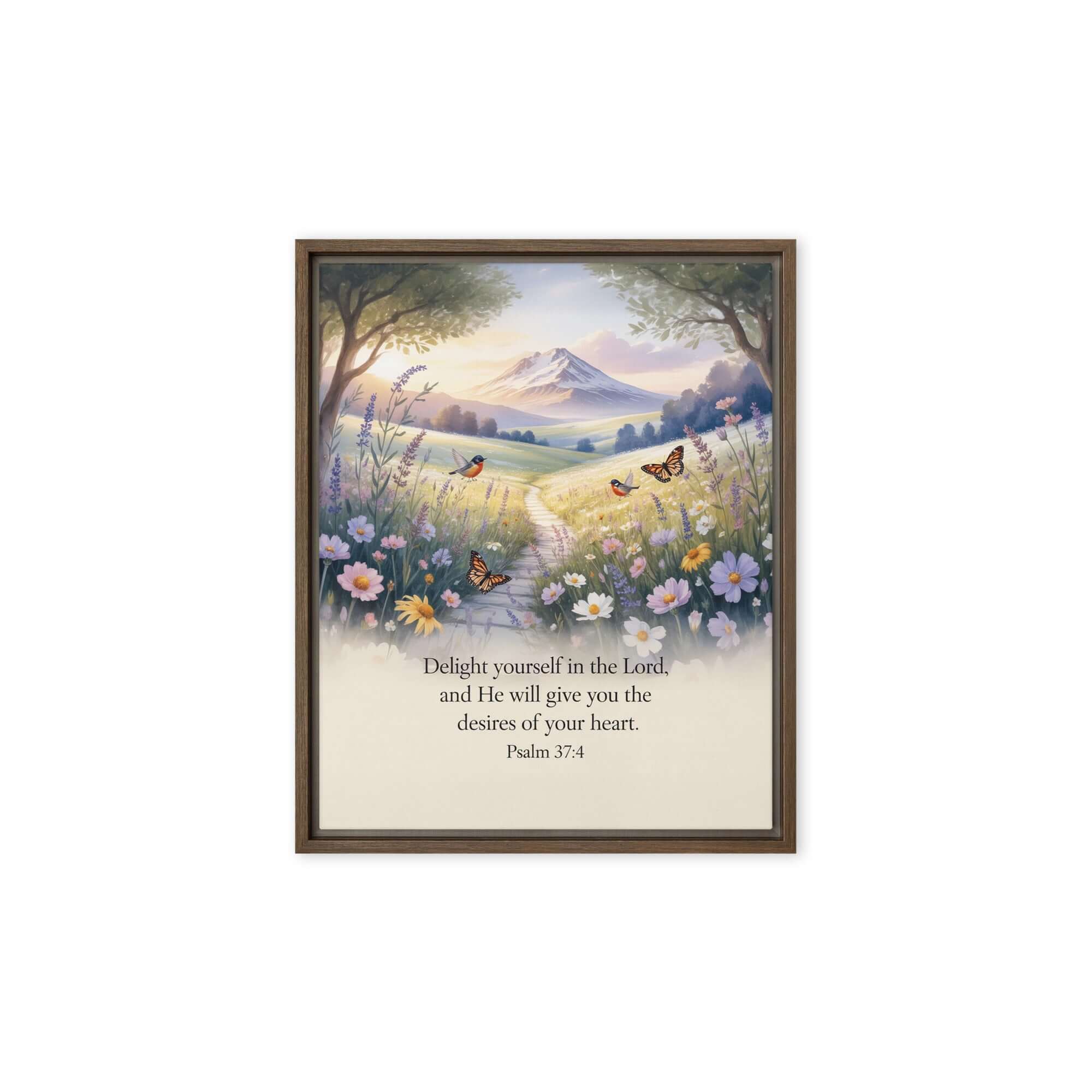 Psalm 37:4 Bible Verse, Delight Framed Canvas Brown 8″×10″