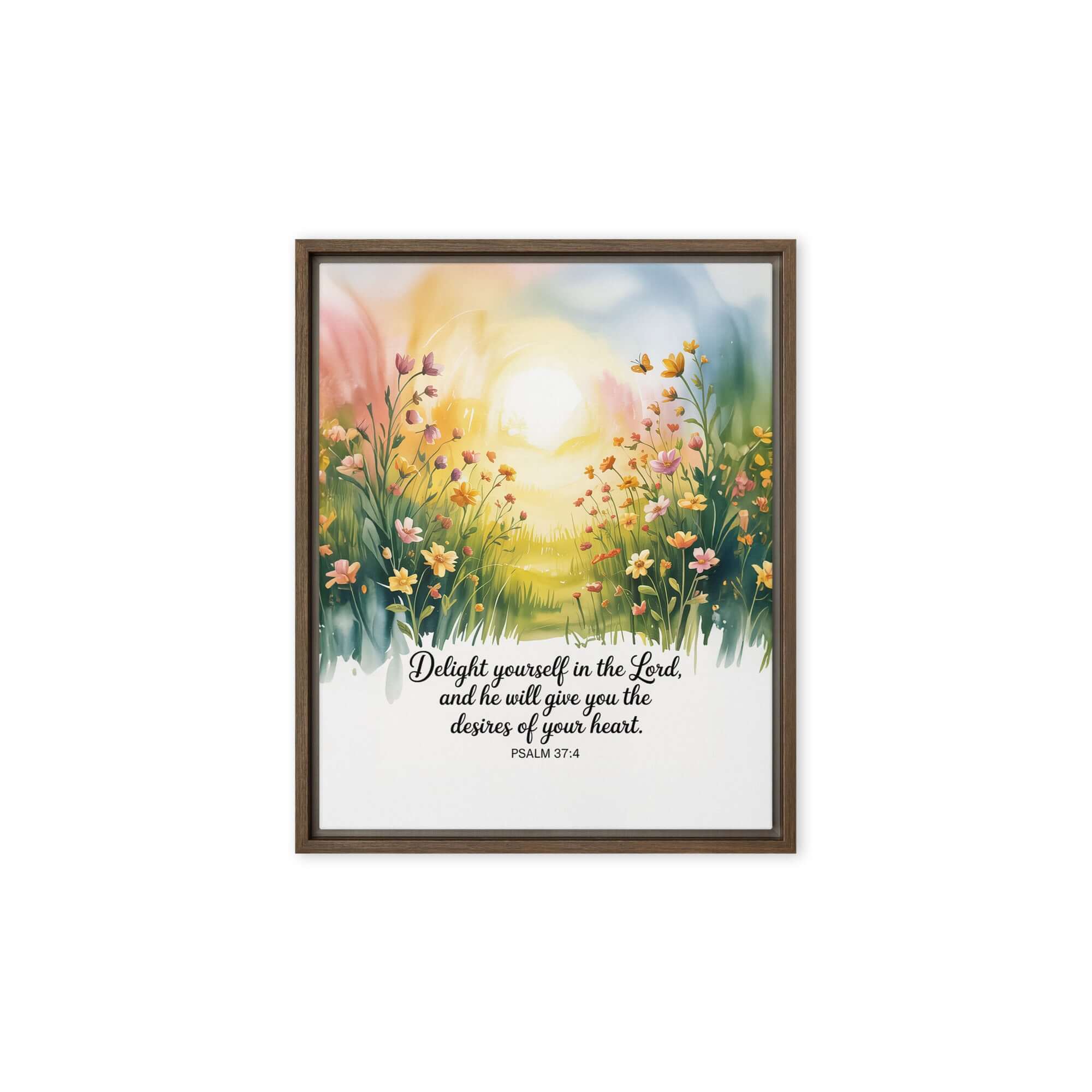 Psalm 37:4 Bible Verse, will give Framed Canvas Brown 8″×10″