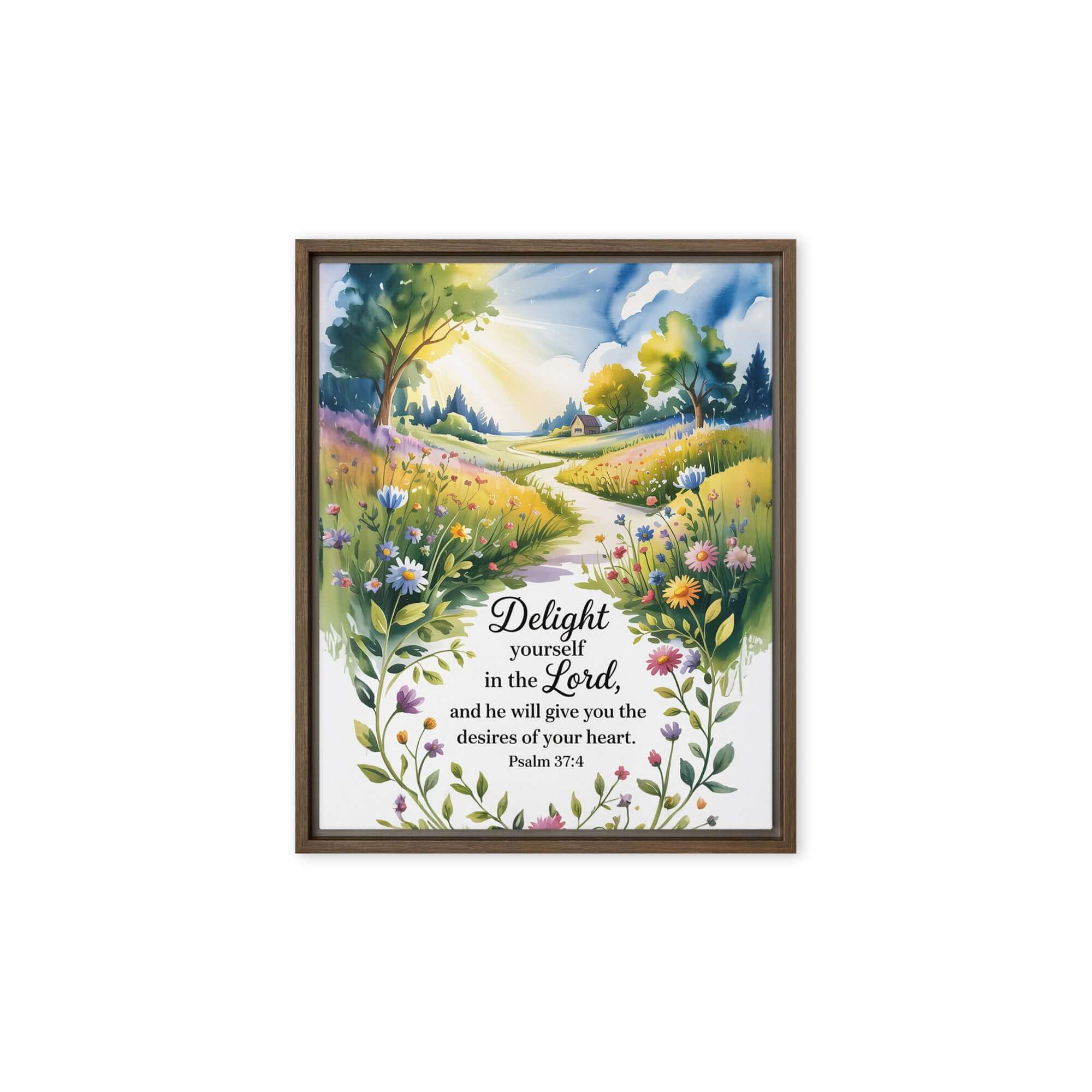 Psalm 37:4 Bible Verse, desires Framed Canvas Brown 8″×10″