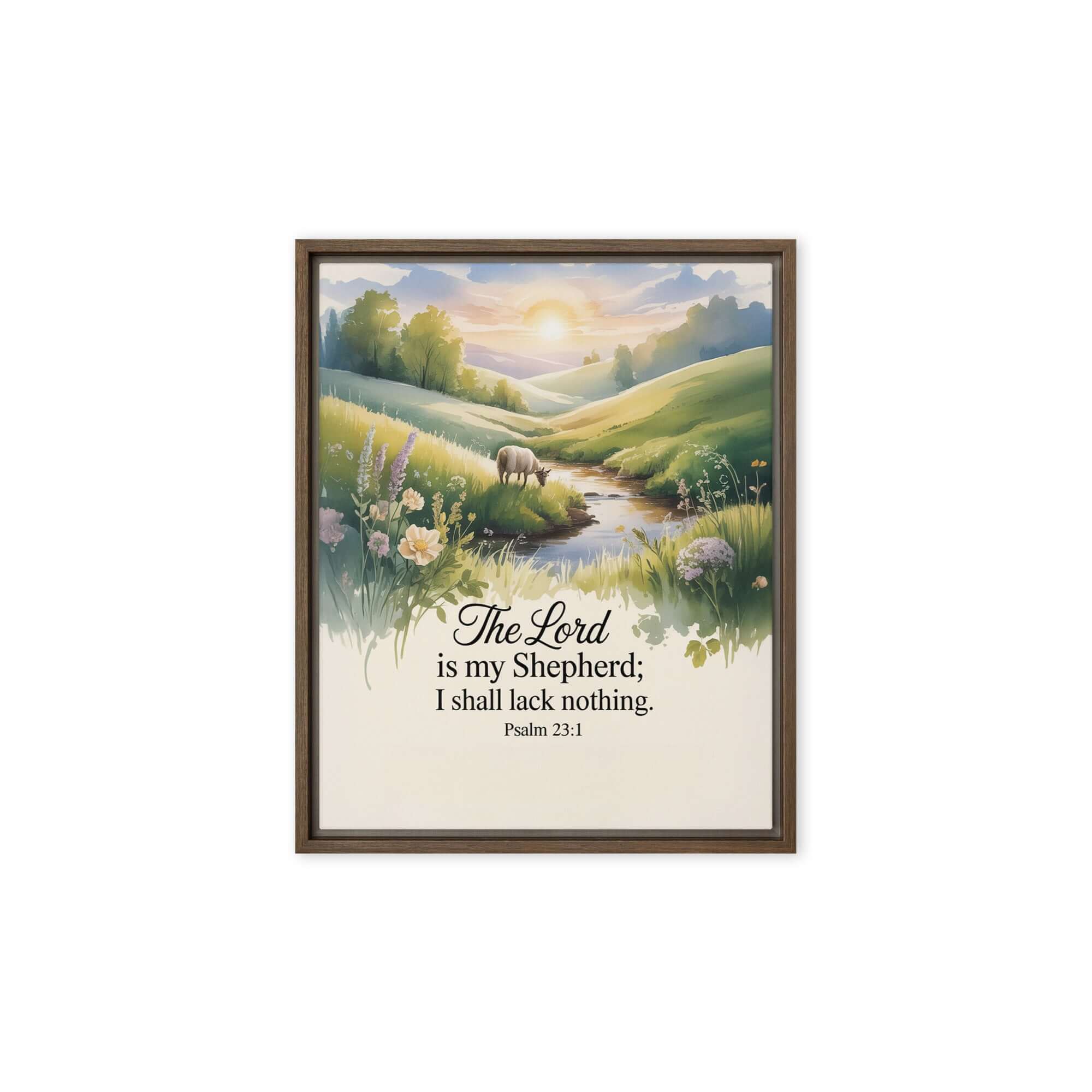 Psalm 23:1 Bible Verse, Lord Framed Canvas Brown 8″×10″