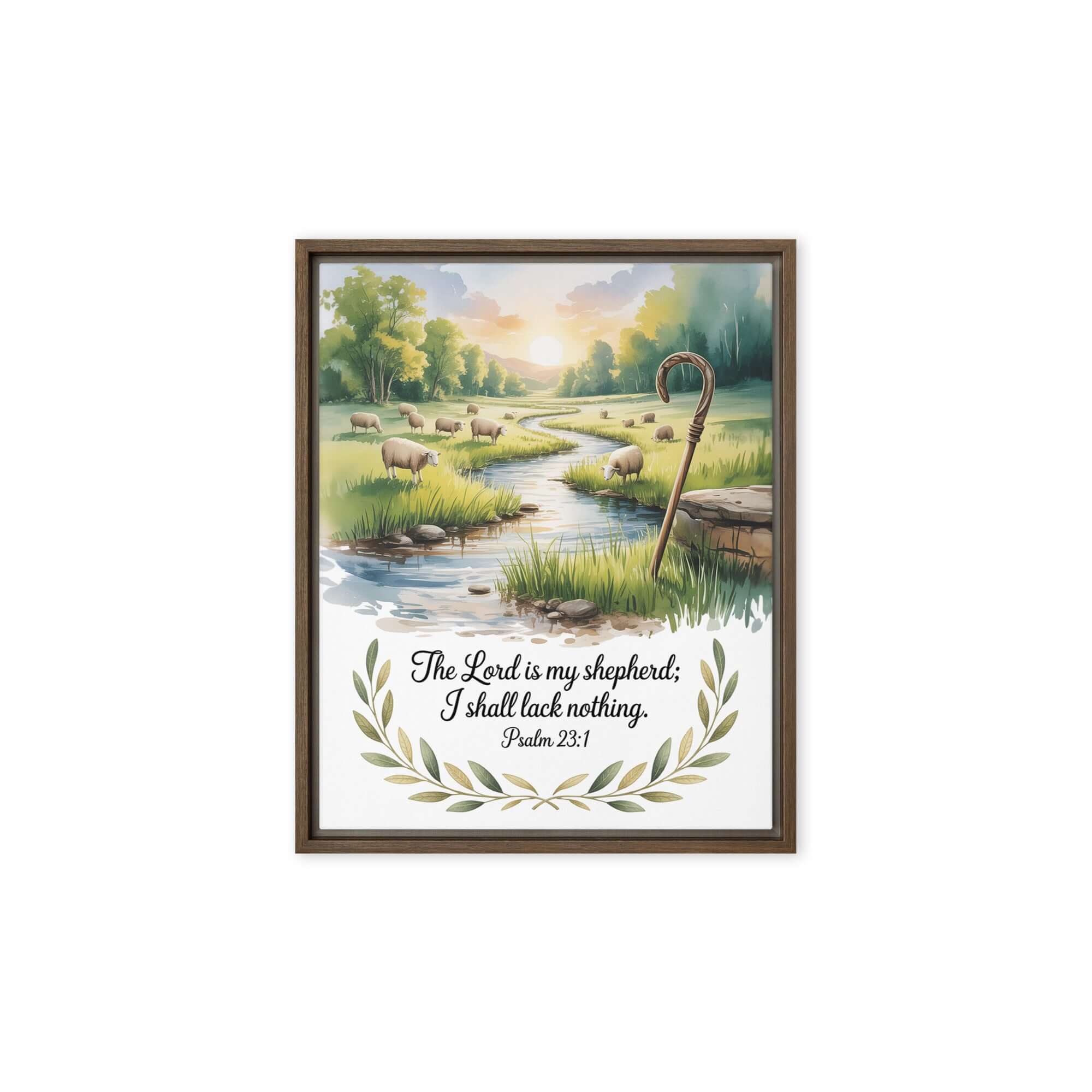 Psalm 23:1 Bible Verse, is my Framed Canvas Brown 8″×10″