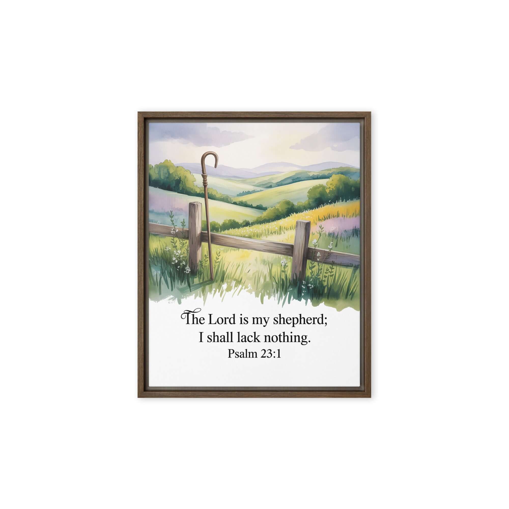 Psalm 23:1 Bible Verse, Lack Framed Canvas Brown 8″×10″