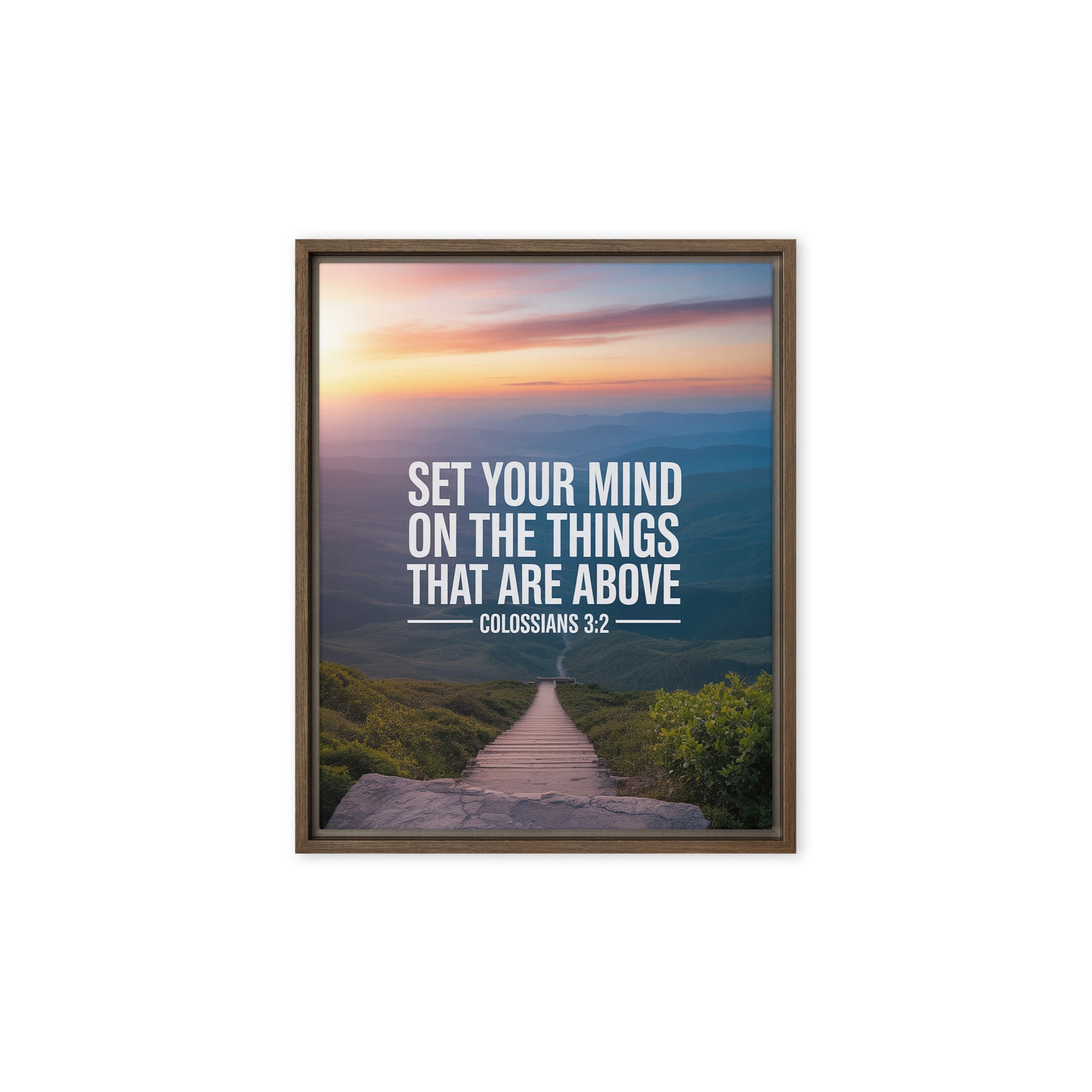 Colossians 3:2 Bible Verse your mind Framed Canvas Brown 8″×10″