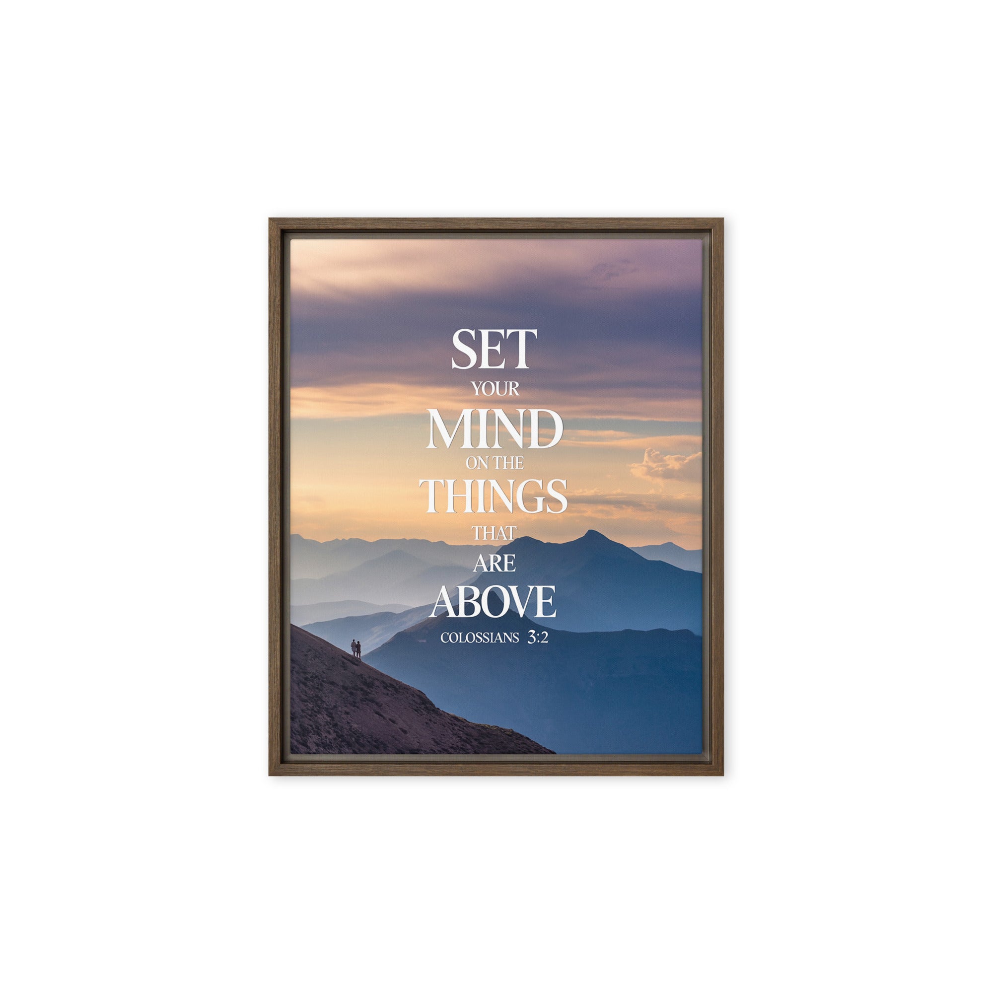 Colossians 3:2 Bible Verse things that Framed Canvas Brown 8″×10″
