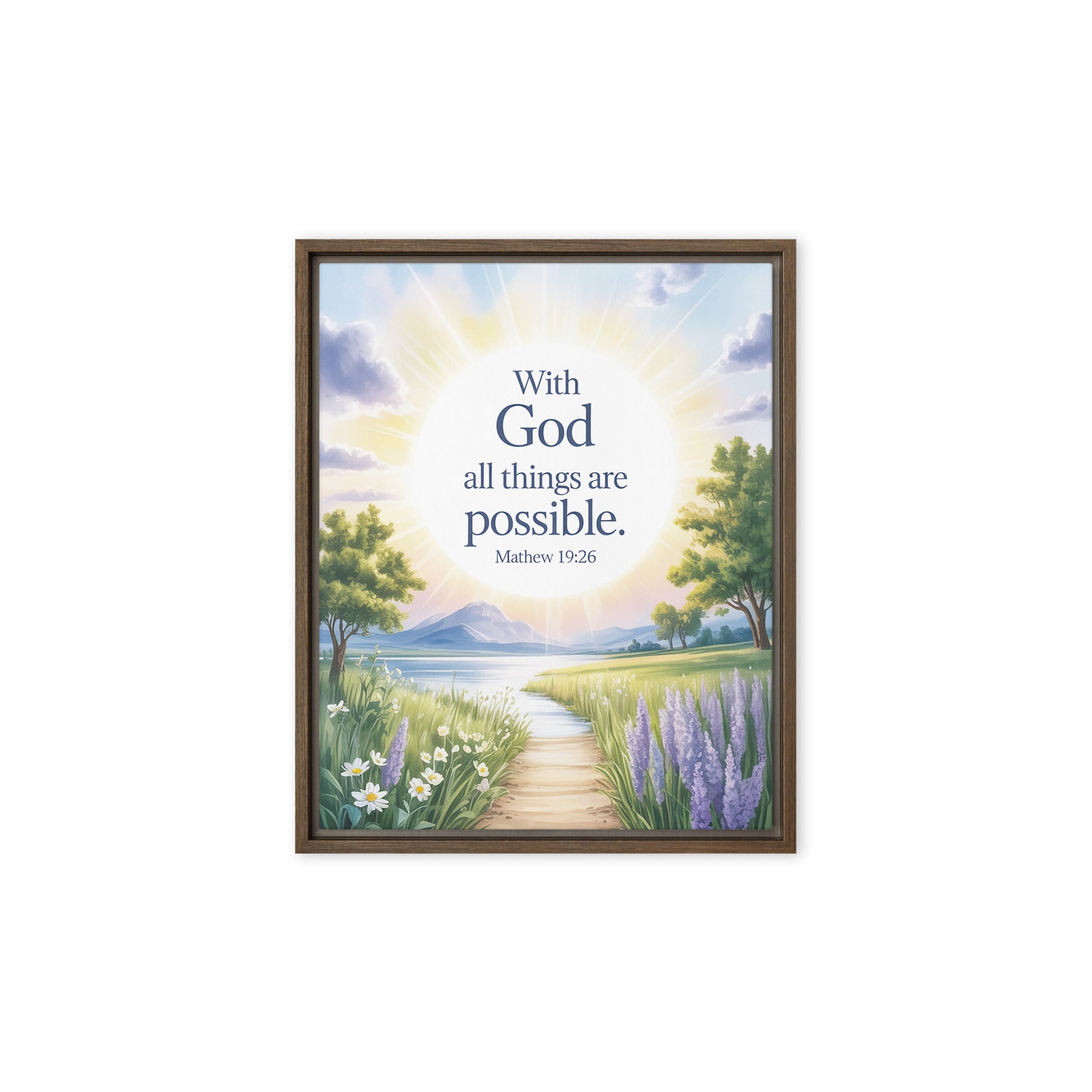 Matthew 19:26 Bible Verse Looking at Framed Canvas Brown 8″×10″