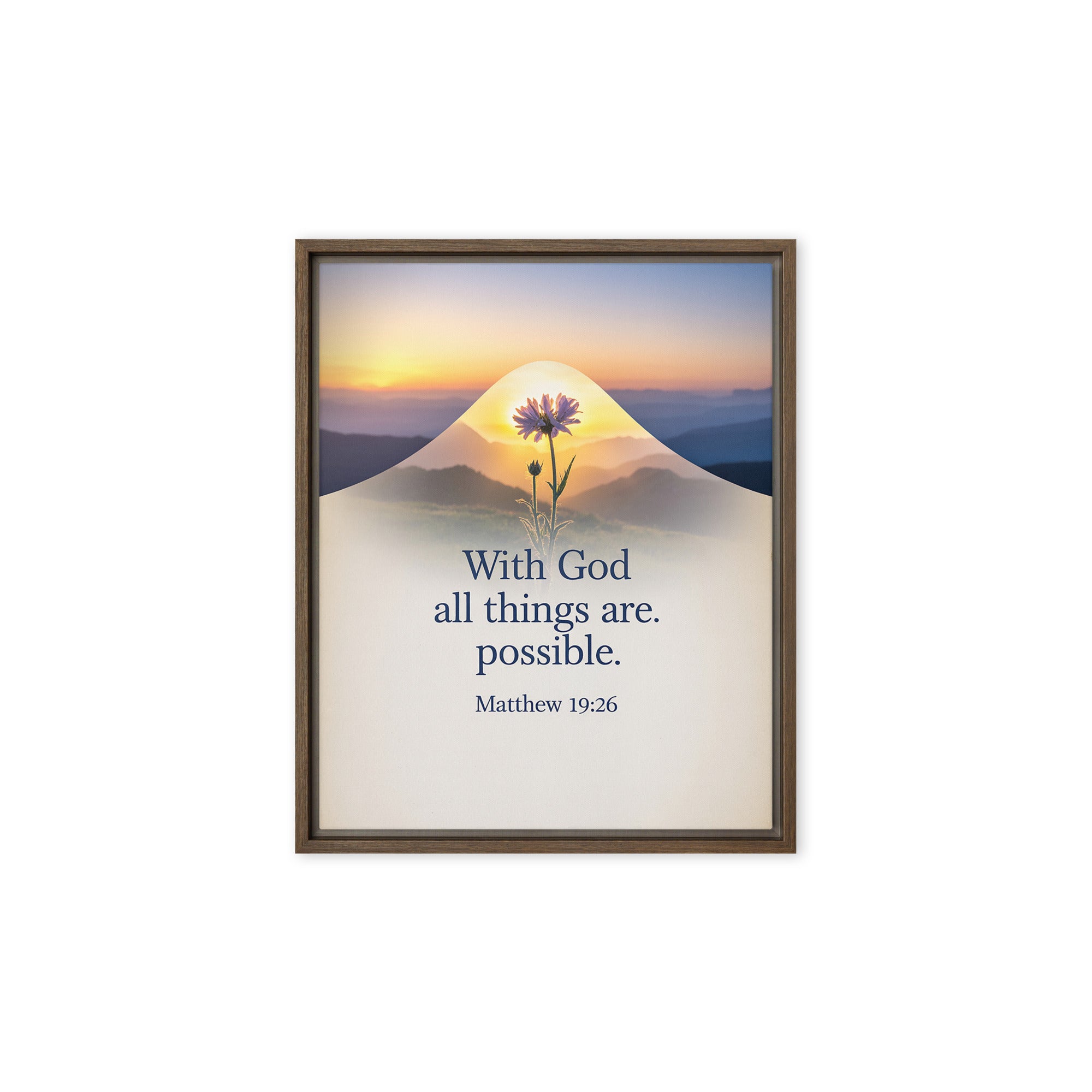 Matthew 19:26 Bible Verse at them Framed Canvas Brown 8″×10″