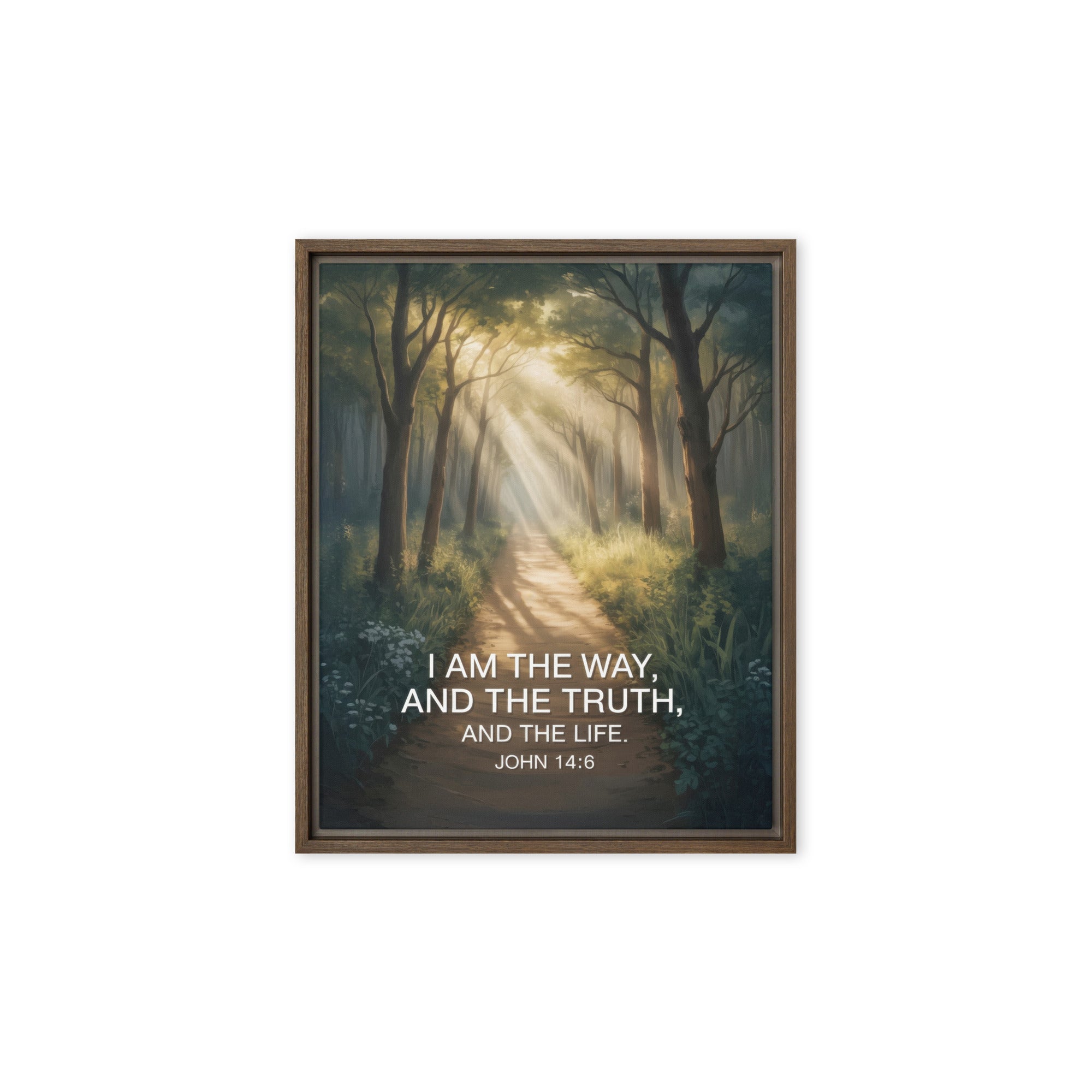 John 14:6 Bible Verse I Am Framed Canvas Brown 8″×10″