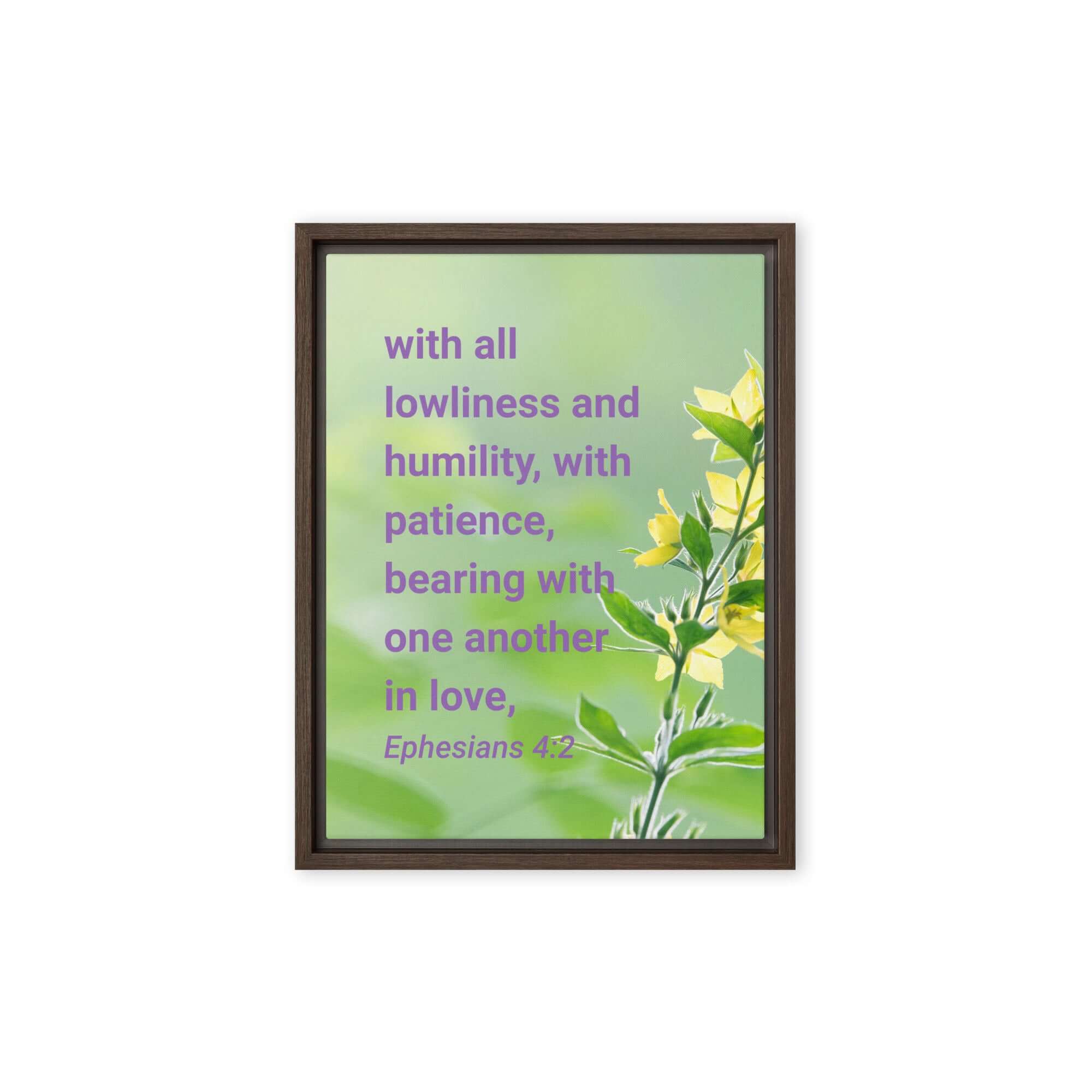 Ephesians 4:2 Bible Verse, one another in love Framed Canvas Print Wall Art Brown 9″×12″