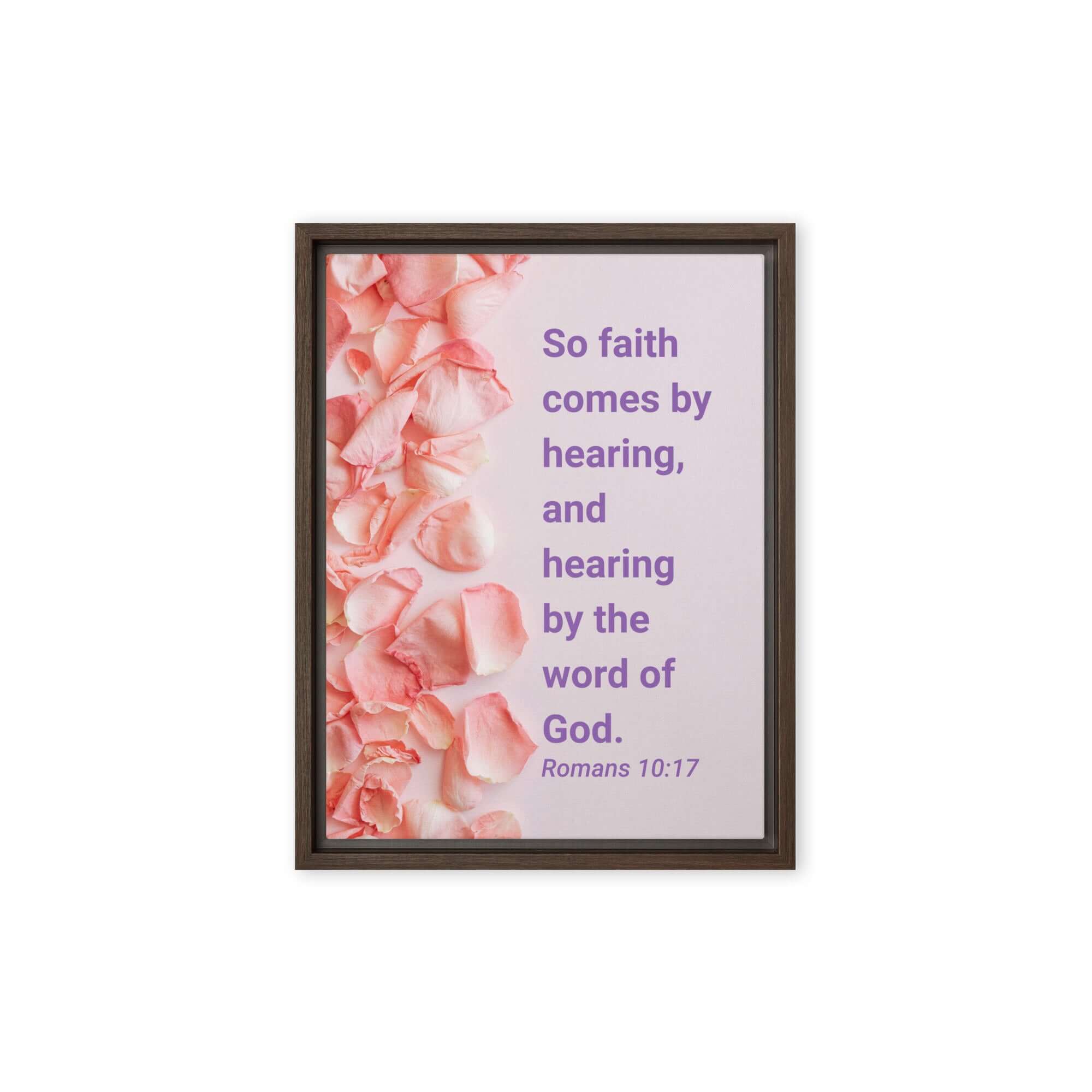 Romans 10:17 Bible Verse, faith comes by Framed Canvas Print Wall Art Brown 9″×12″
