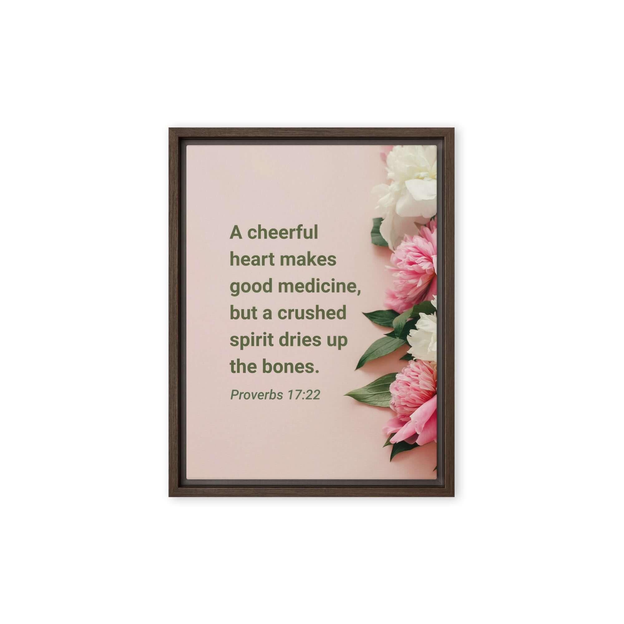 Proverbs 17:22 Bible Verse, good medicine Framed Canvas Print Wall Art Brown 9″×12″