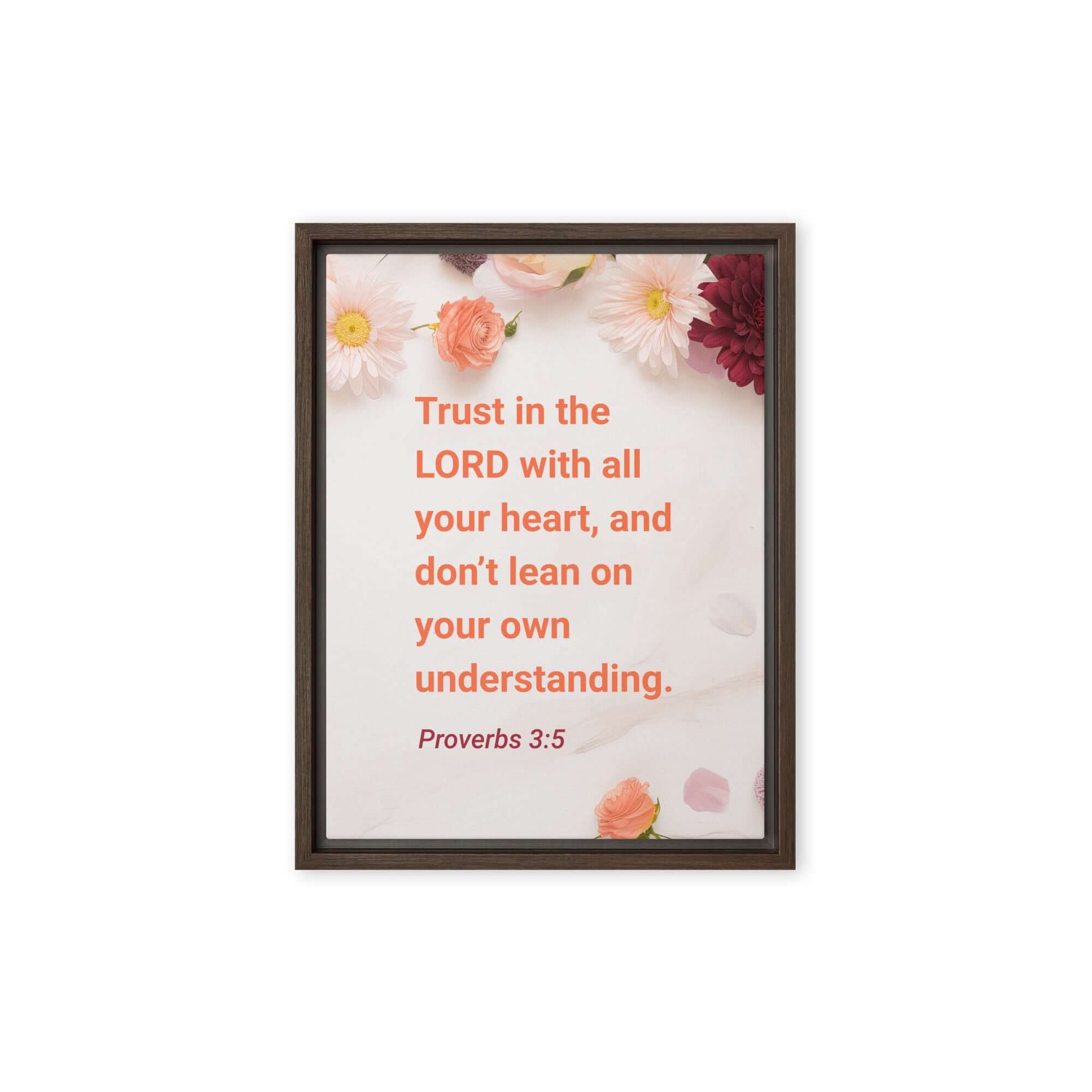 Proverbs 3:5 Bible Verse, Trust in the LORD Framed Canvas Print Wall Art Brown 9″×12″