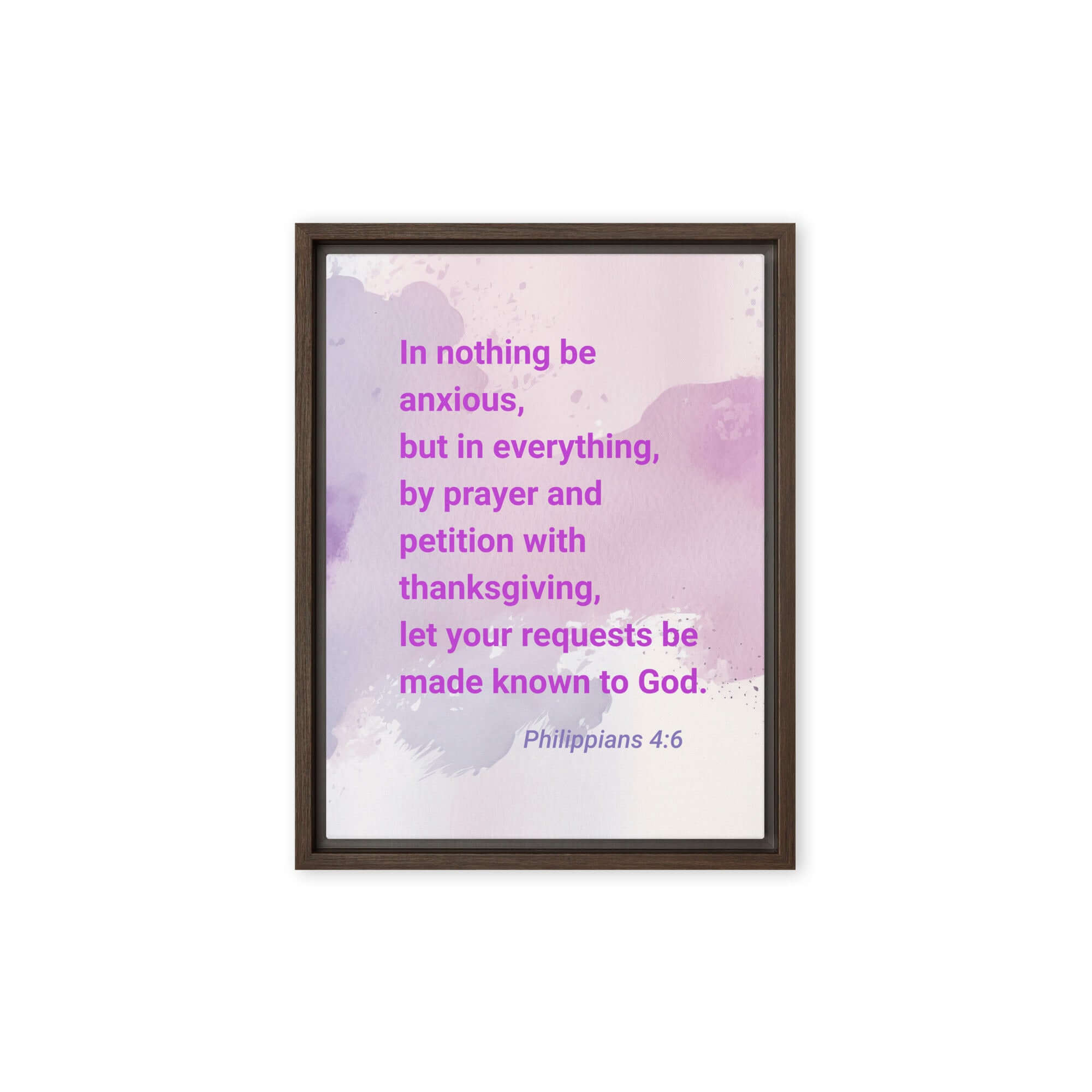Philippians 4:6 Bible Verse, Prayer and Petition Framed Canvas Print Wall Art Brown 9″×12″