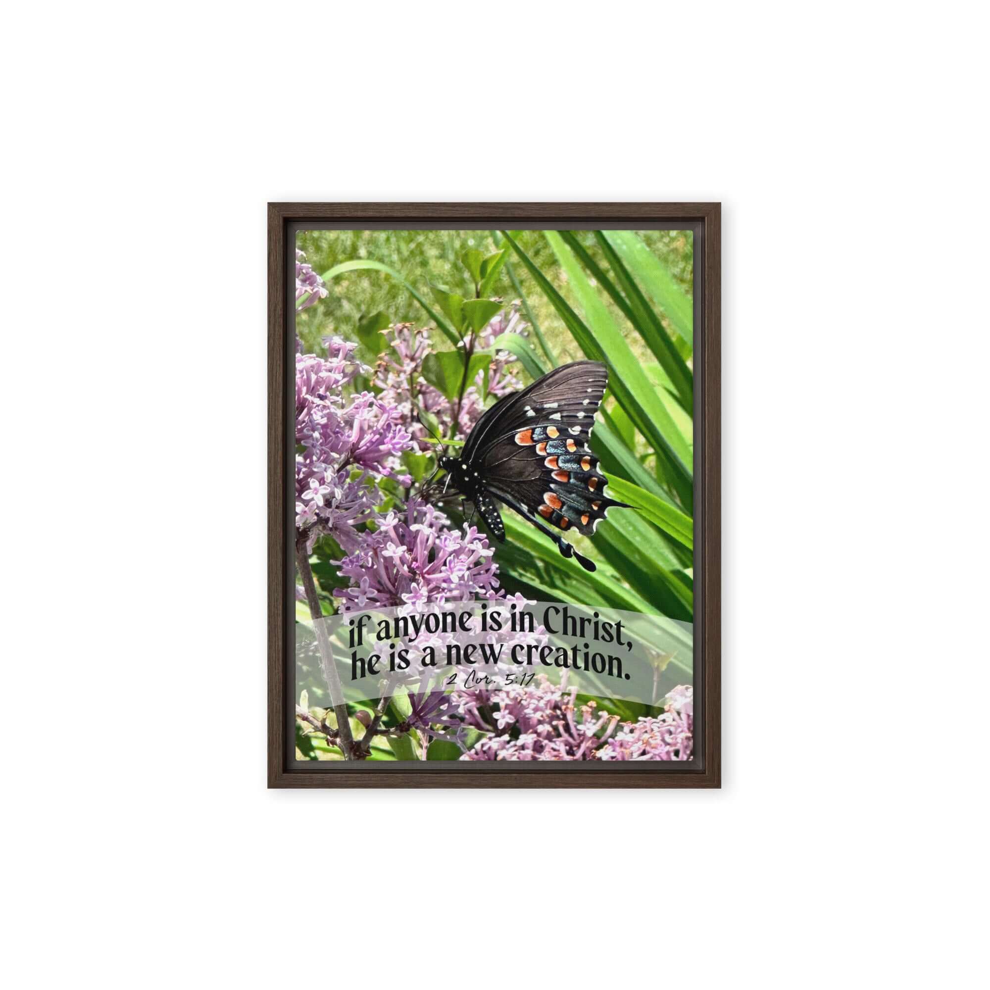 2 Corinthians 5:17 Bible Verse, Butterfly Framed Canvas Print Wall Art Brown 9″×12″