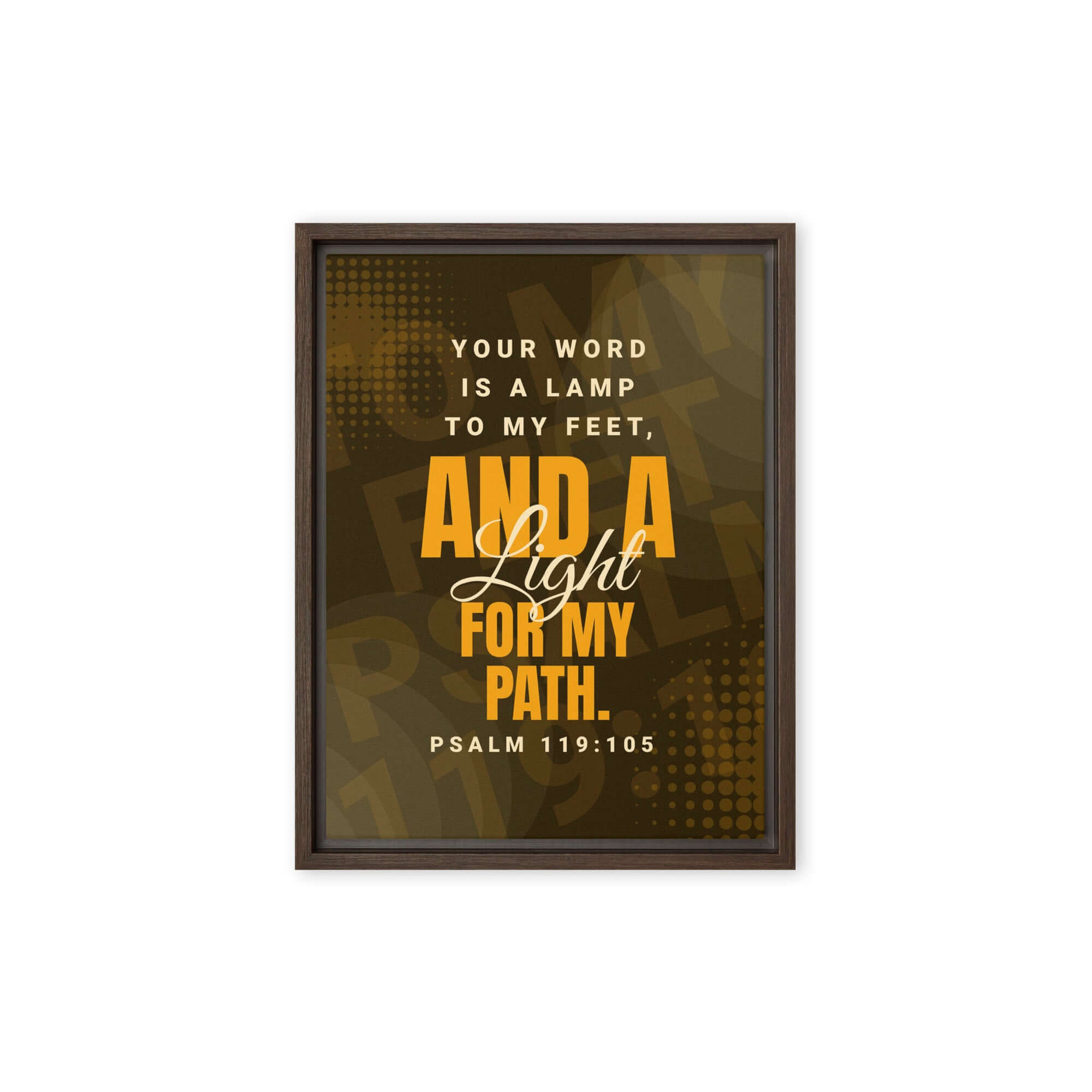 Psalm 119:105 Bible Verse, lamp to my feet Framed Canvas Print Wall Art Brown 9″×12″