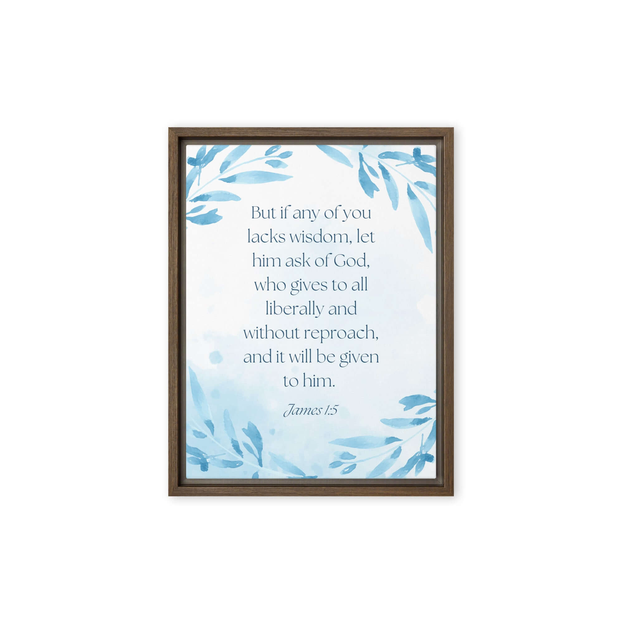 James 1:5 Bible Verse, lacks wisdom Framed Canvas Print Wall Art Brown 9″×12″