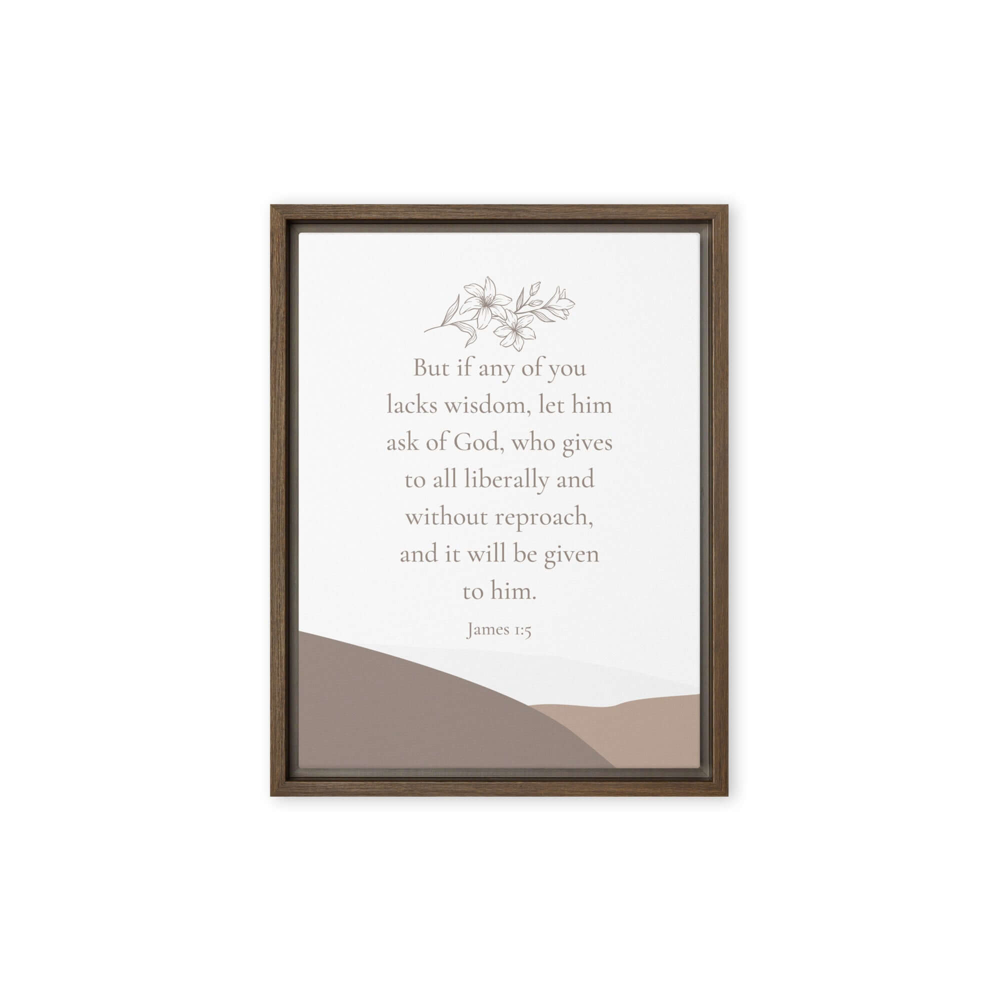 James 1:5 Bible Verse, ask of God Framed Canvas Print Wall Art Brown 9″×12″