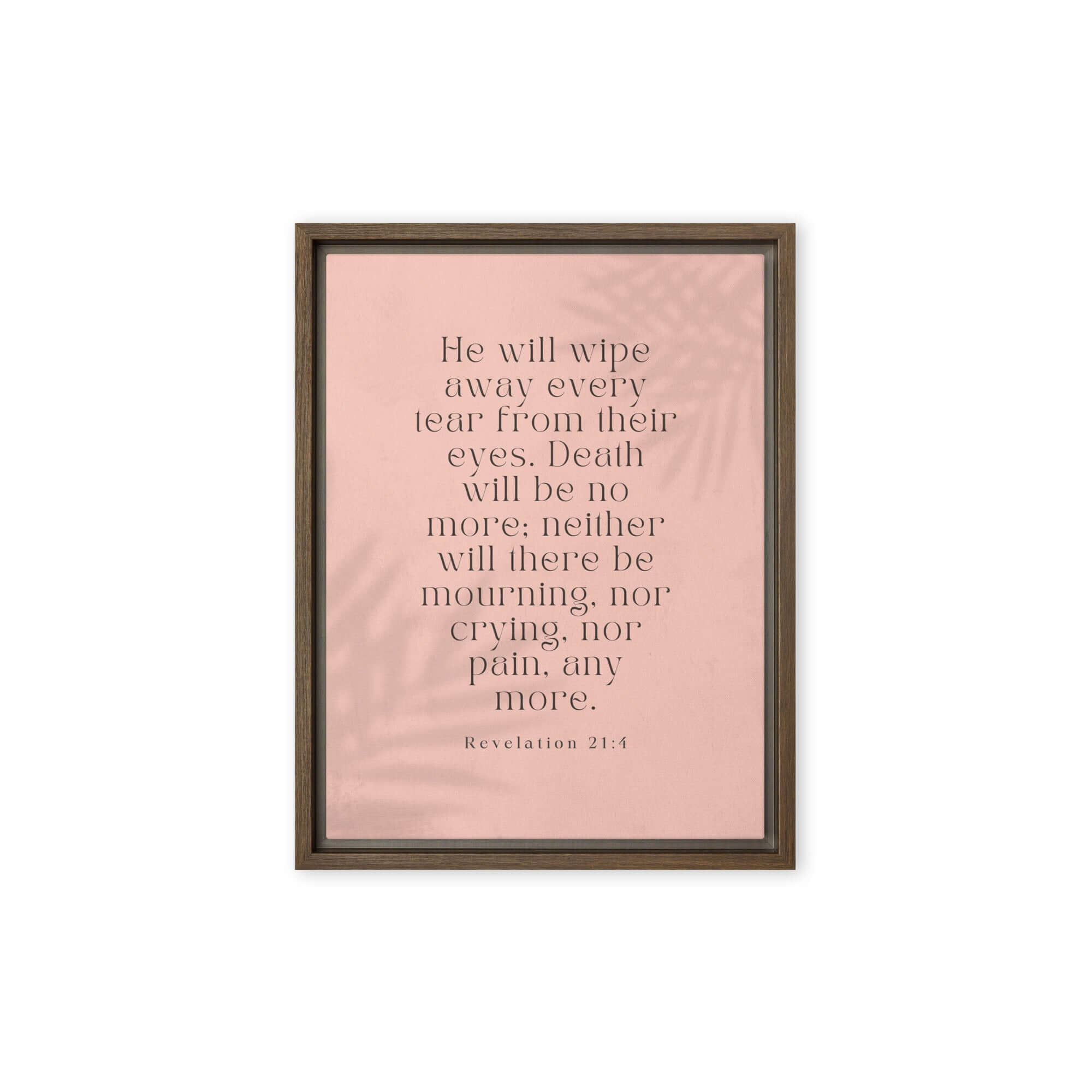 Revelation 21:4 Bible Verse, their eyes Framed Canvas Print Wall Art Brown 9″×12″