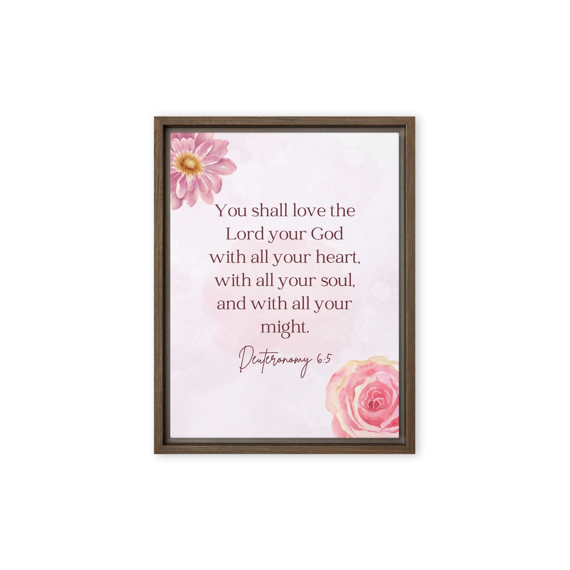 Deuteronomy 6:5 Bible Verse, the Lord Framed Canvas Print Wall Art Brown 9″×12″