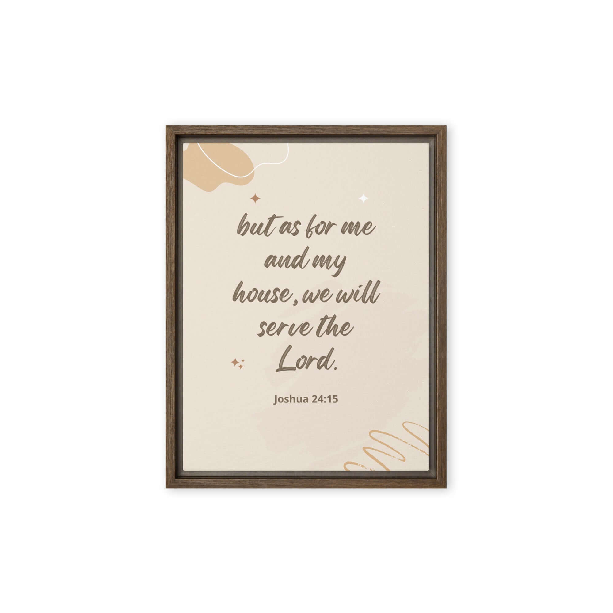 Joshua 24:15 Bible Verse, will serve Framed Canvas Print Wall Art Brown 9″×12″