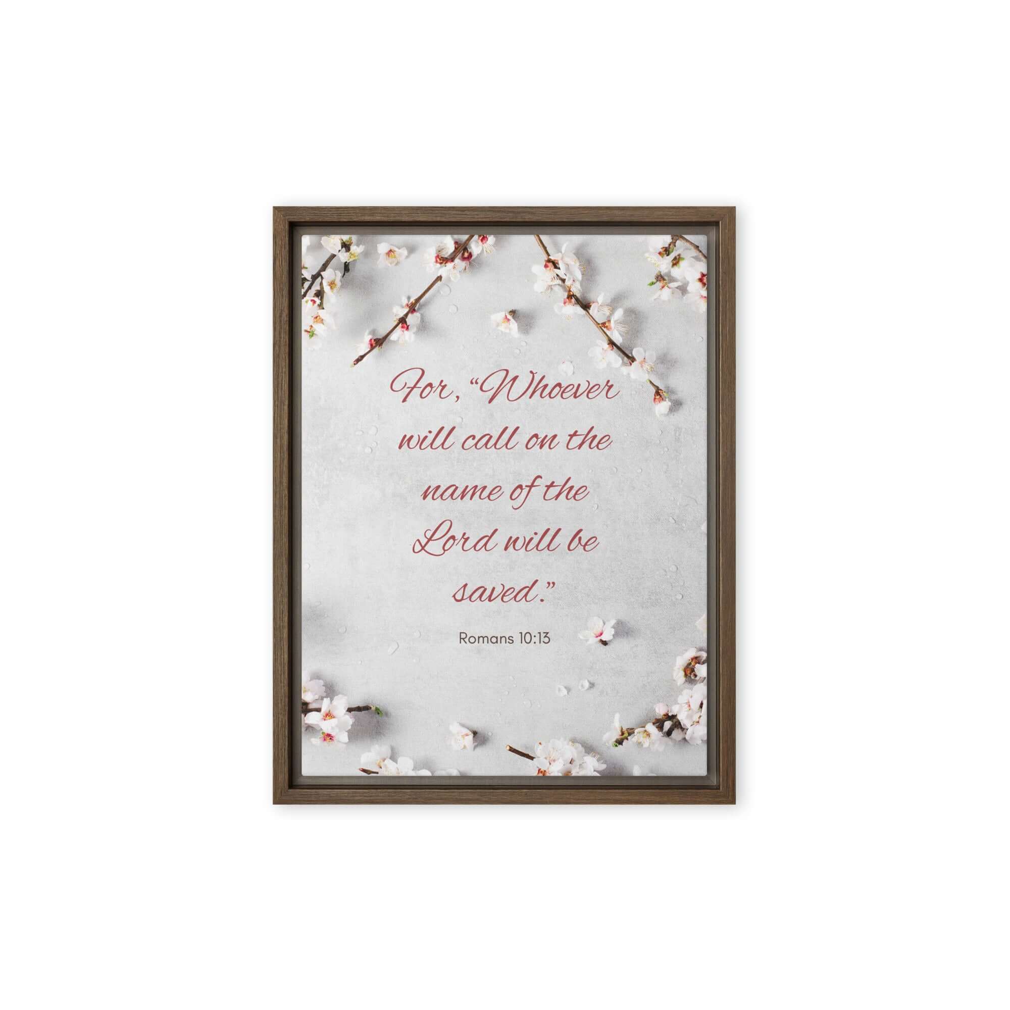 Romans 10:13 Bible Verse, the Lord Framed Canvas Print Wall Art Brown 9″×12″