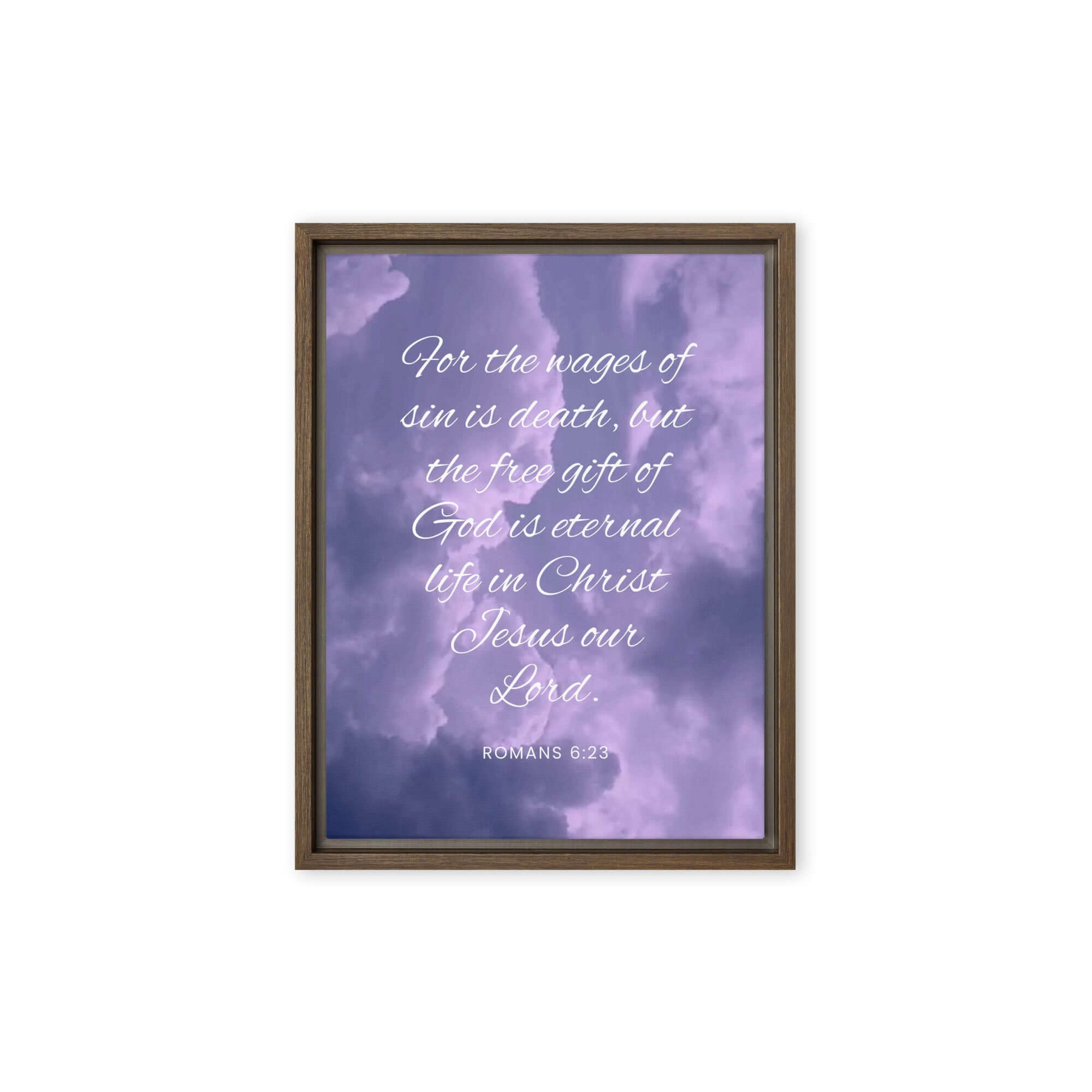 Romans 6:23 Bible Verse, free gift Framed Canvas Print Wall Art Brown 9″×12″