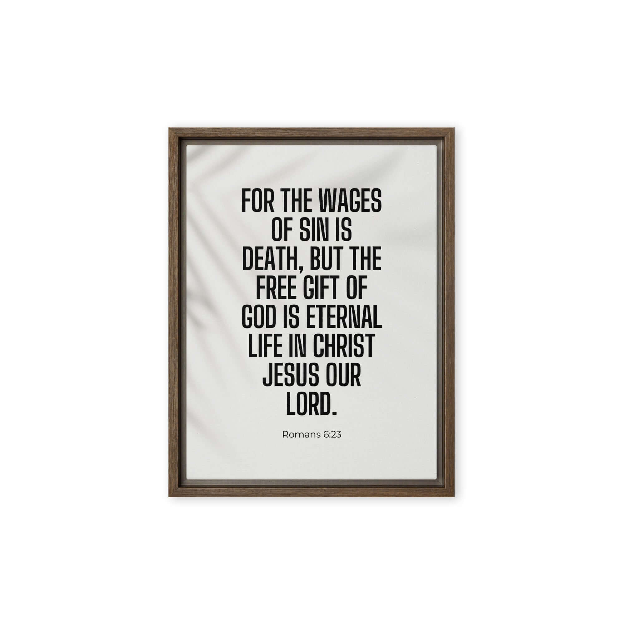 Romans 6:23 Bible Verse, eternal life Framed Canvas Print Wall Art Brown 9″×12″