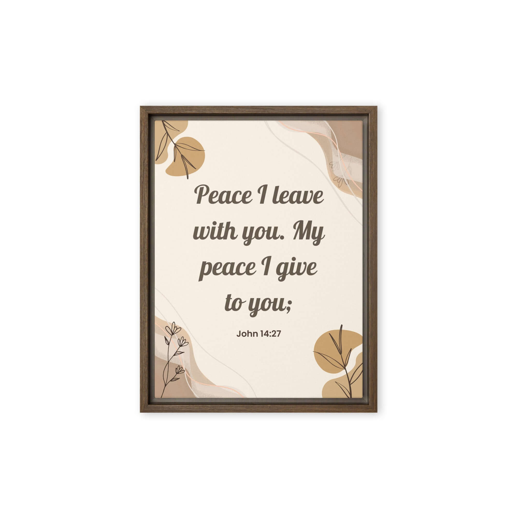 John 14:27 Bible Verse, Peace I Framed Canvas Print Wall Art Brown 9″×12″