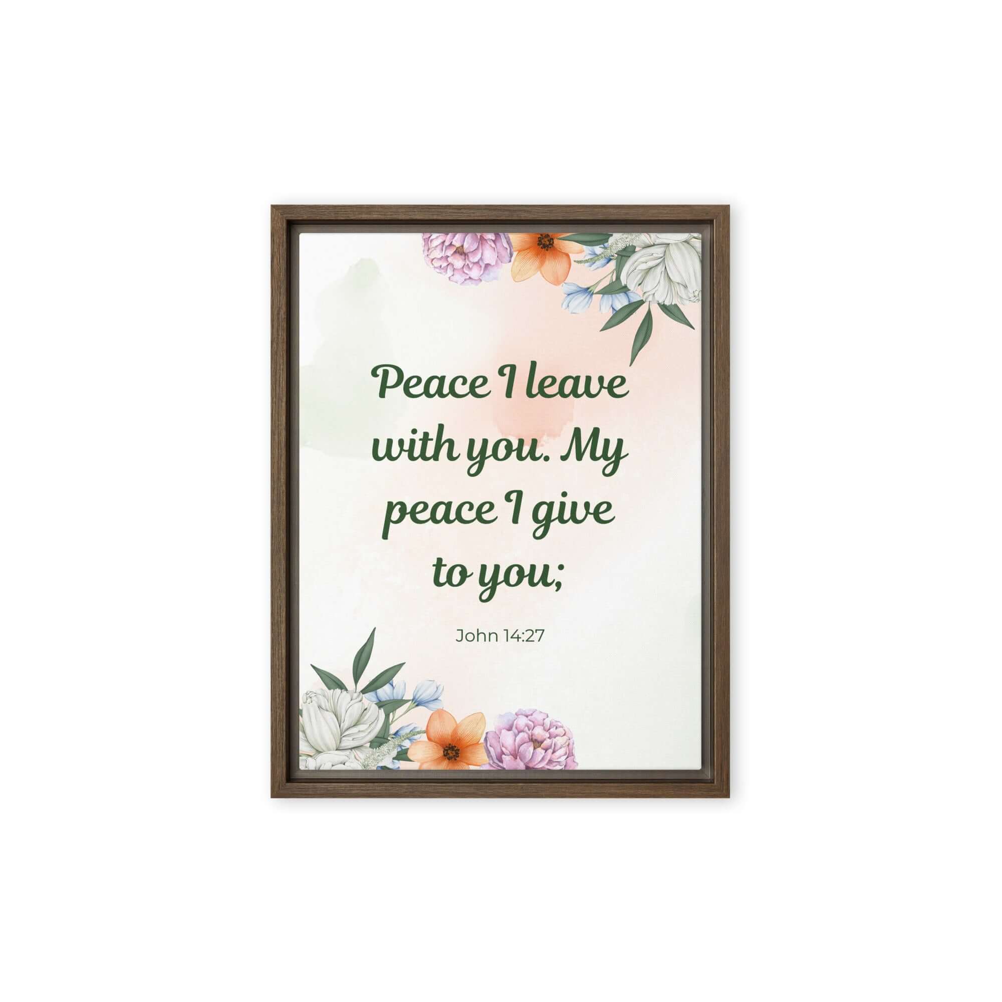 John 14:27 Bible Verse, with you Framed Canvas Print Wall Art Brown 9″×12″