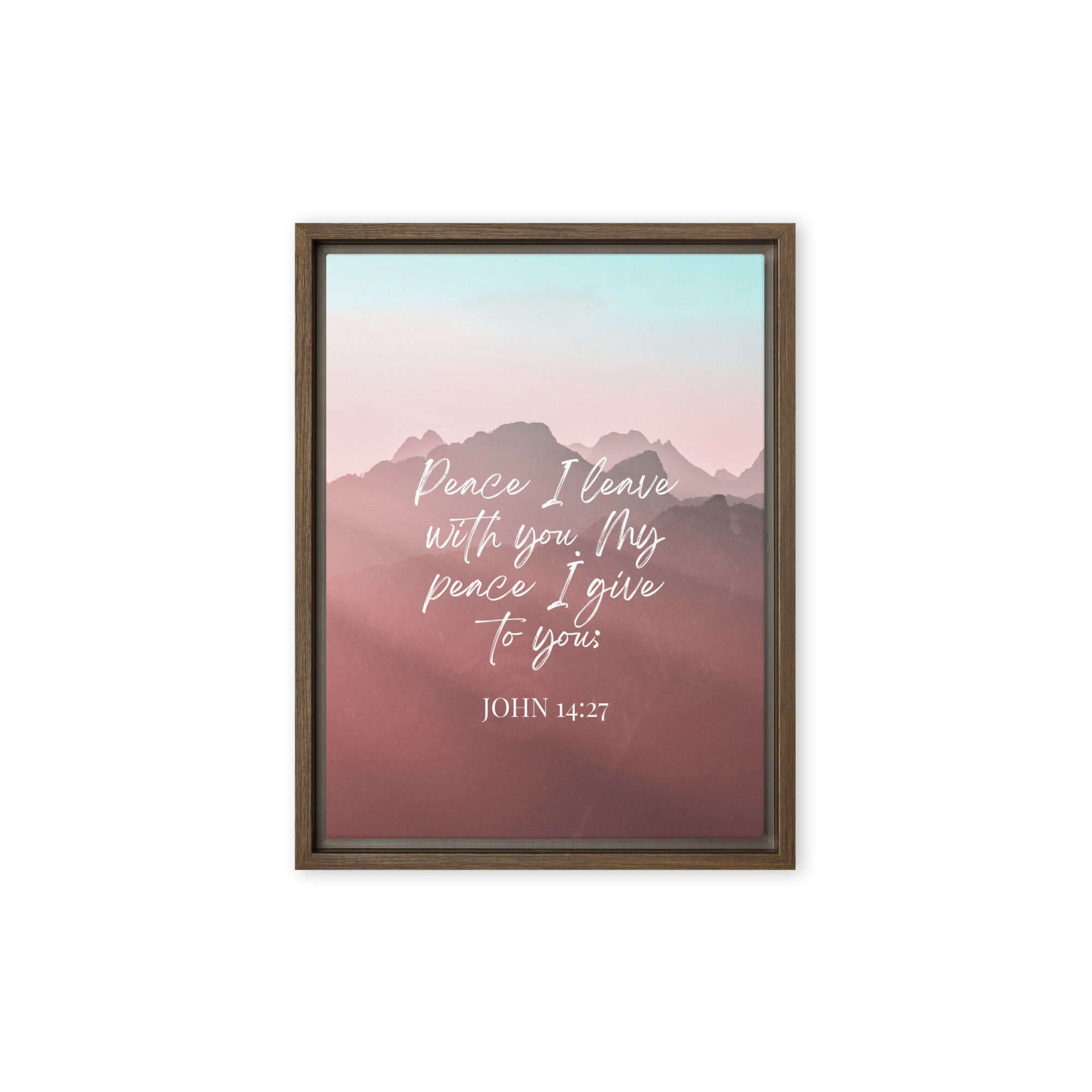 John 14:27 Bible Verse, I give you Framed Canvas Print Wall Art Brown 9″×12″
