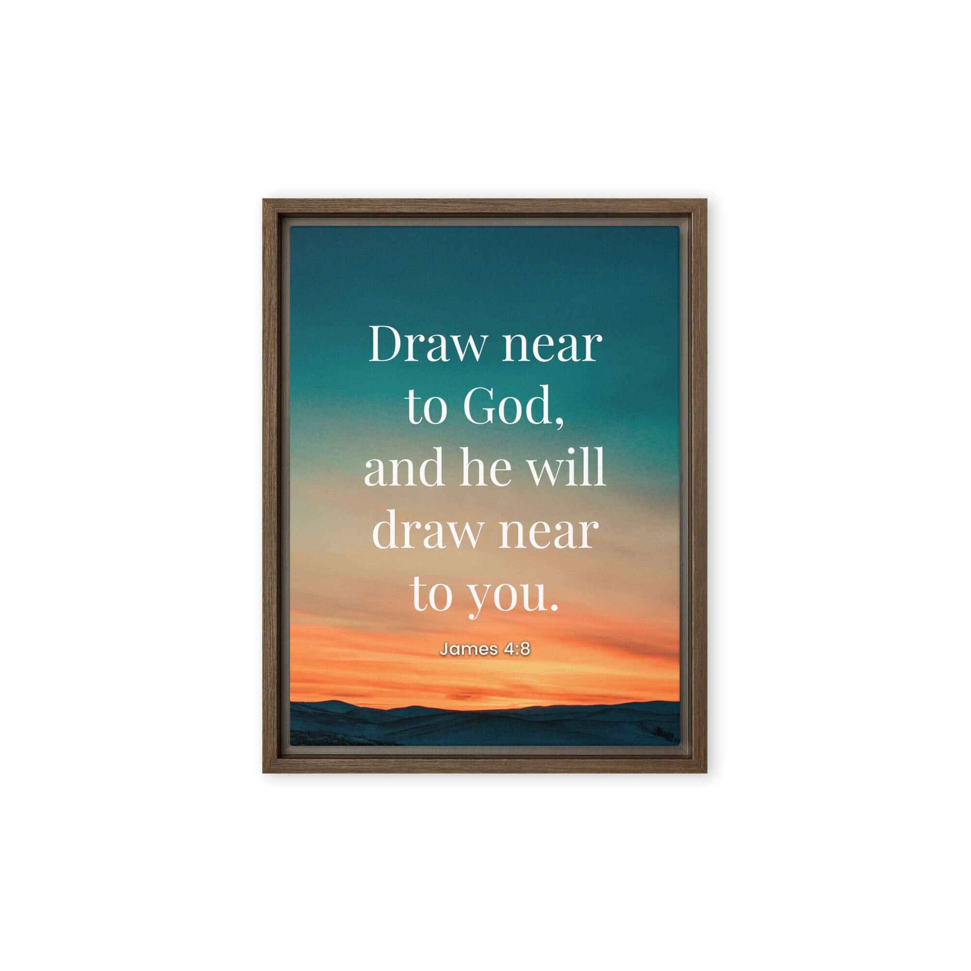 James 4:8 Bible Verse, near to God Framed Canvas Print Wall Art Brown 9″×12″