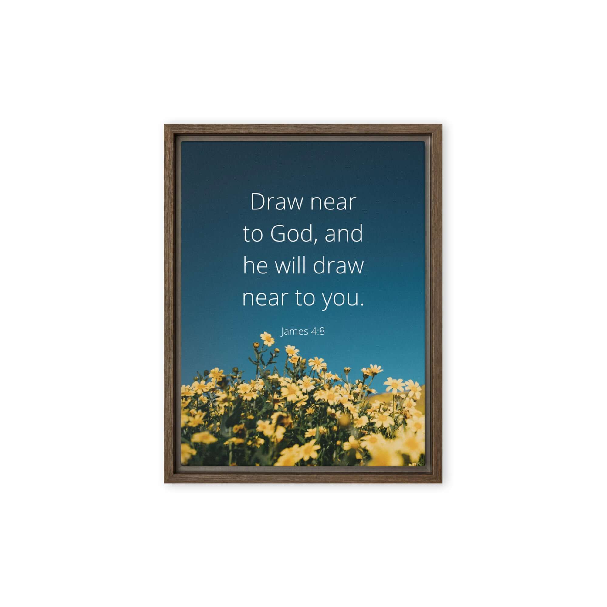 James 4:8 Bible Verse, near to you Framed Canvas Print Wall Art Brown 9″×12″