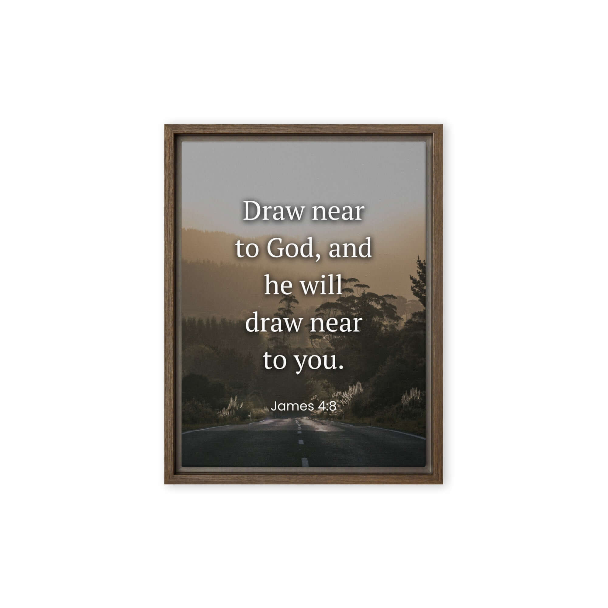 James 4:8 Bible Verse, Cleanse your Framed Canvas Print Wall Art Brown 9″×12″