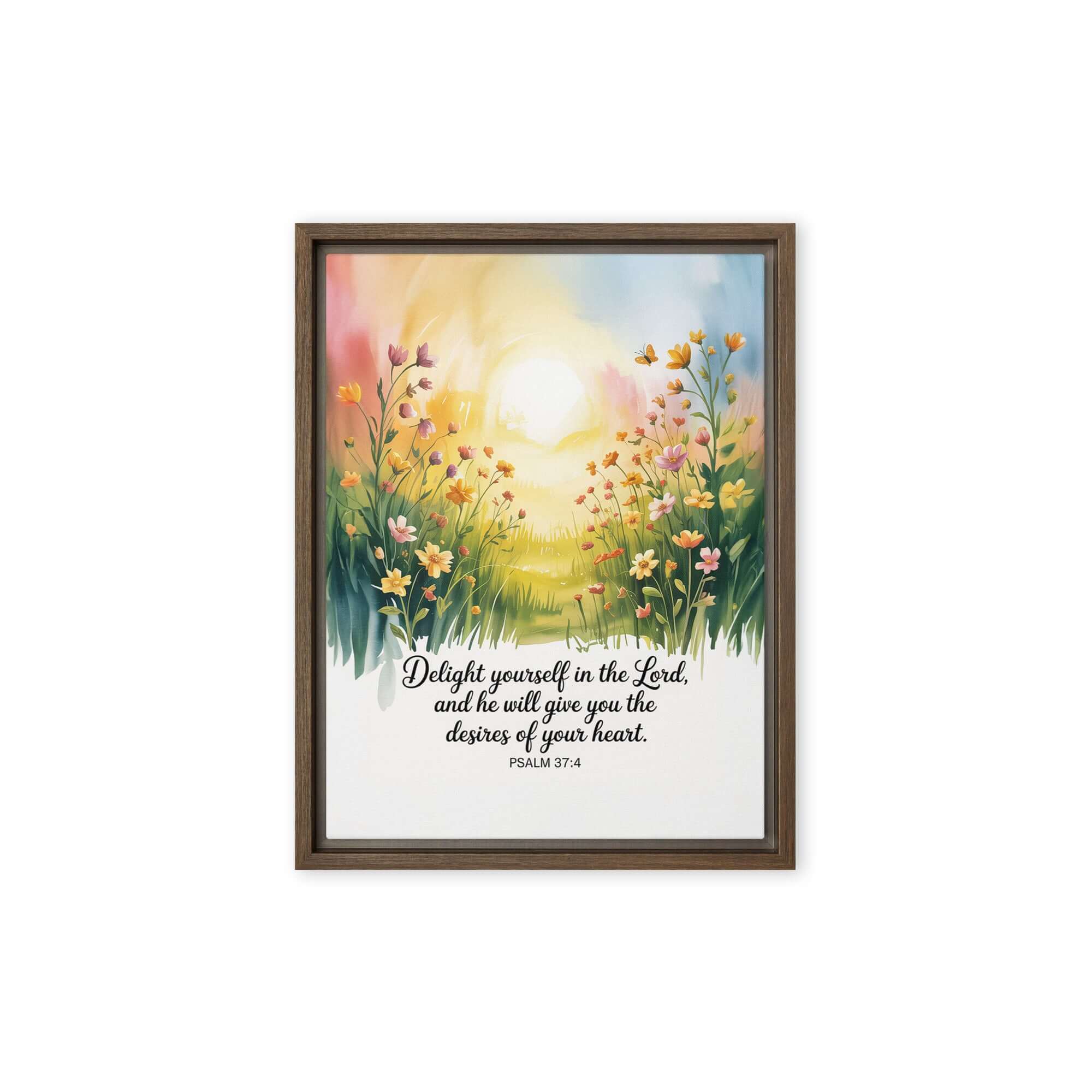 Psalm 37:4 Bible Verse, will give Framed Canvas Brown 9″×12″