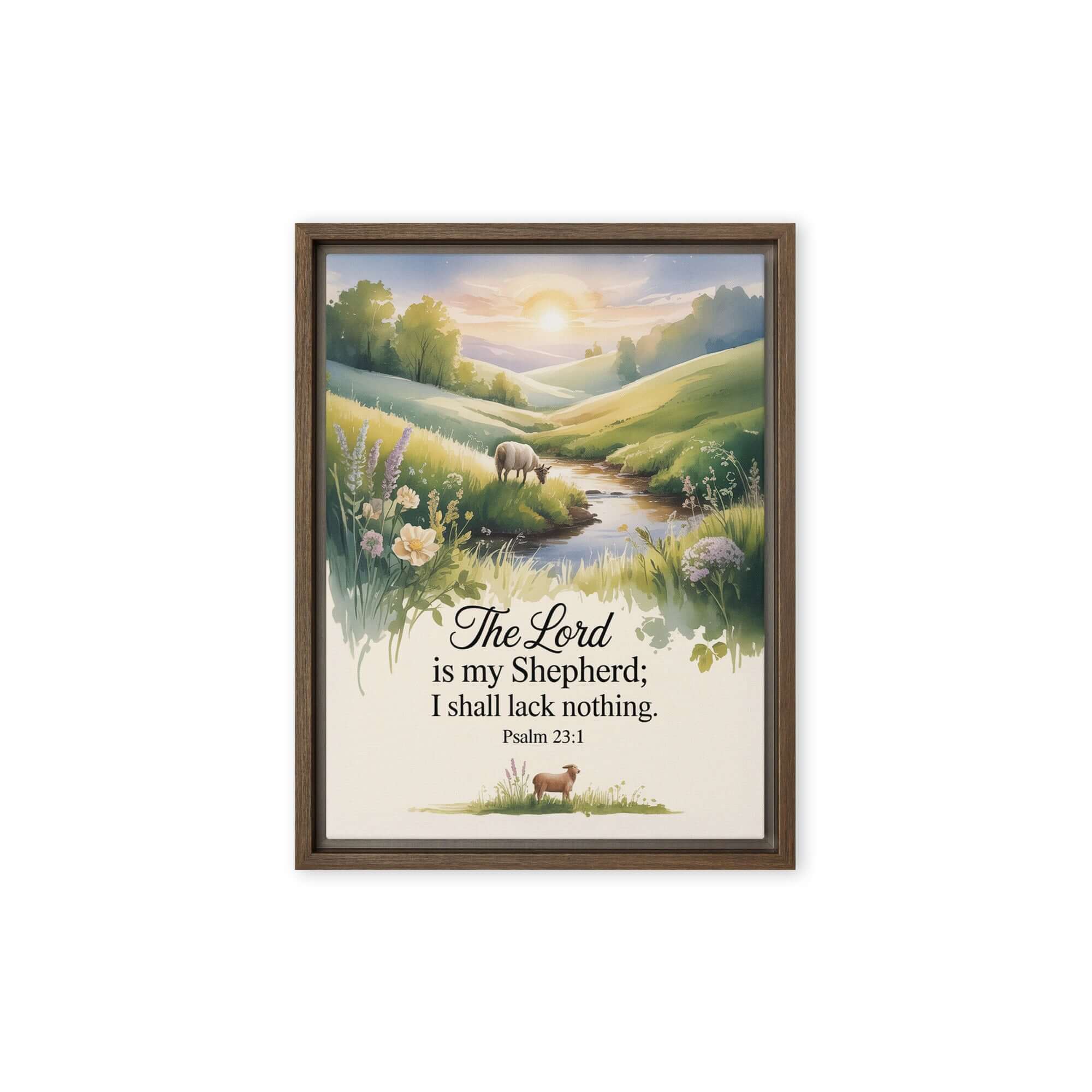 Psalm 23:1 Bible Verse, Lord Framed Canvas Brown 9″×12″