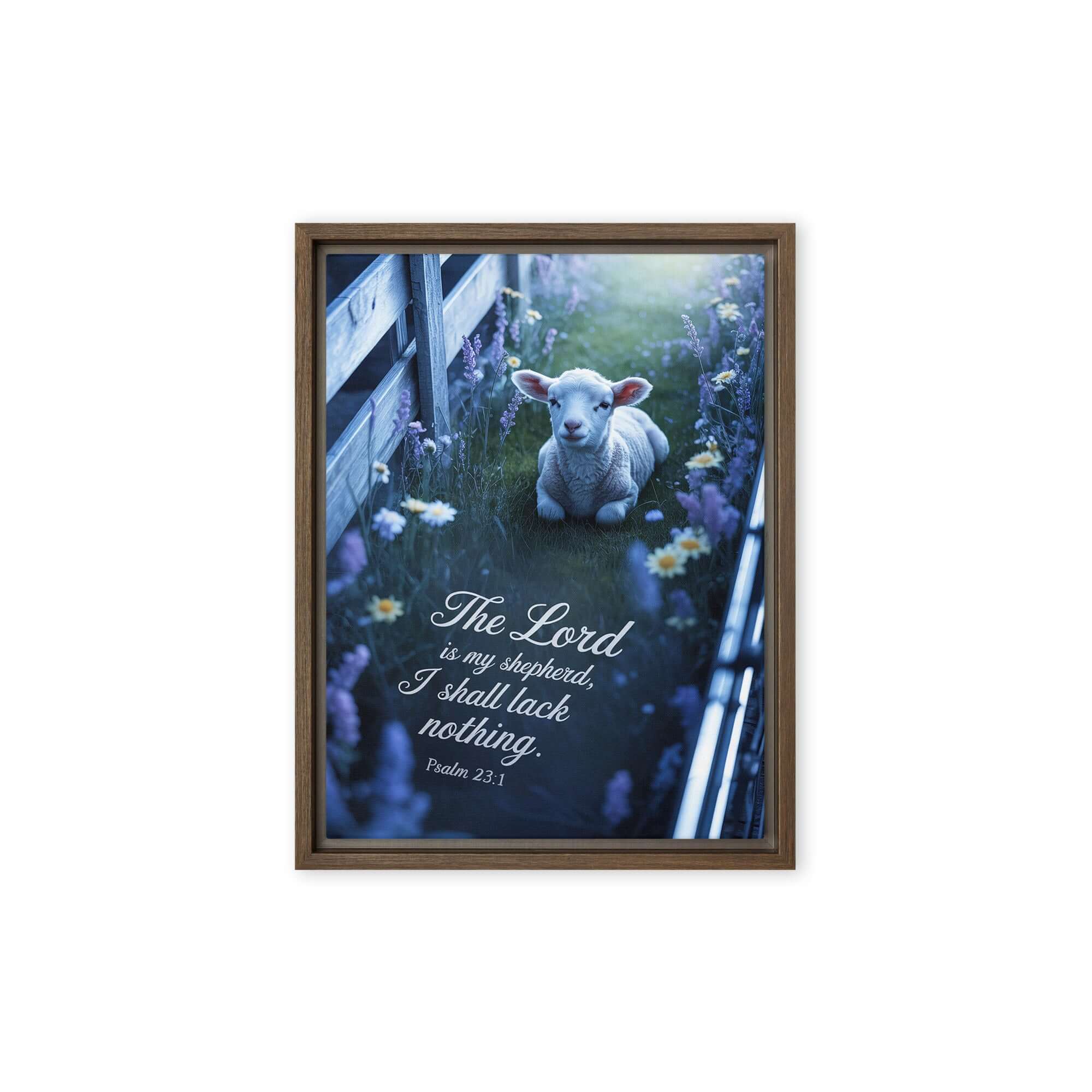 Psalm 23:1 Bible Verse, Shepherd Framed Canvas Brown 9″×12″