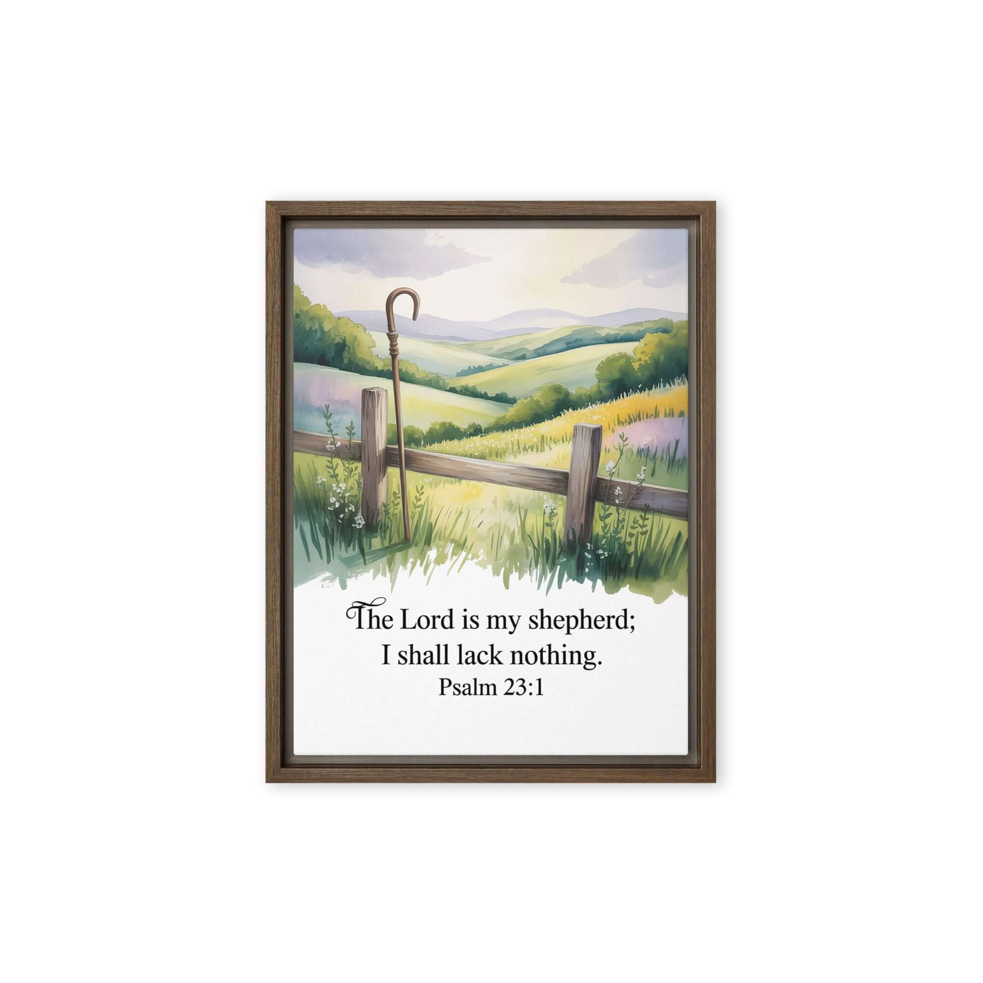 Psalm 23:1 Bible Verse, Lack Framed Canvas Brown 9″×12″
