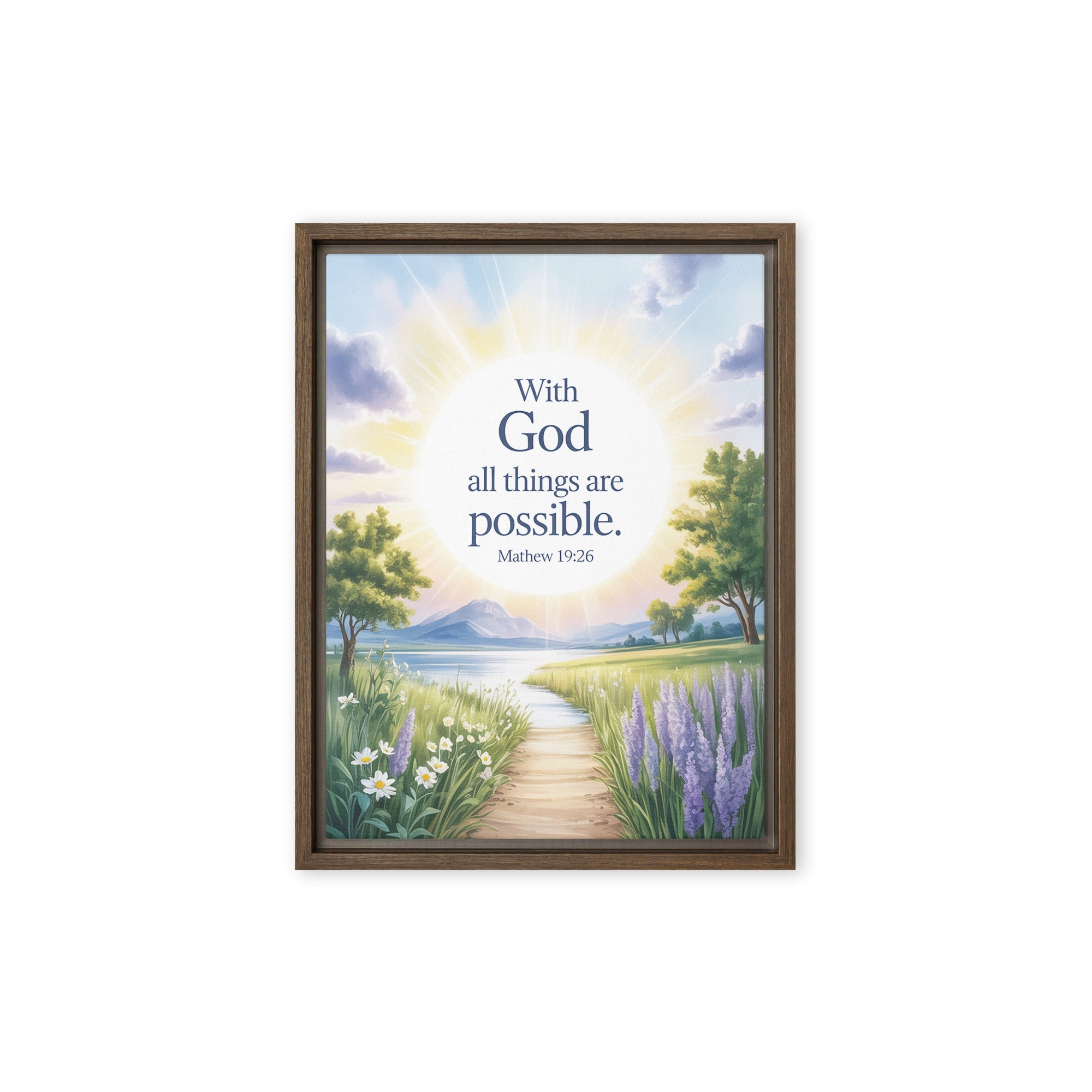 Matthew 19:26 Bible Verse Looking at Framed Canvas Brown 9″×12″