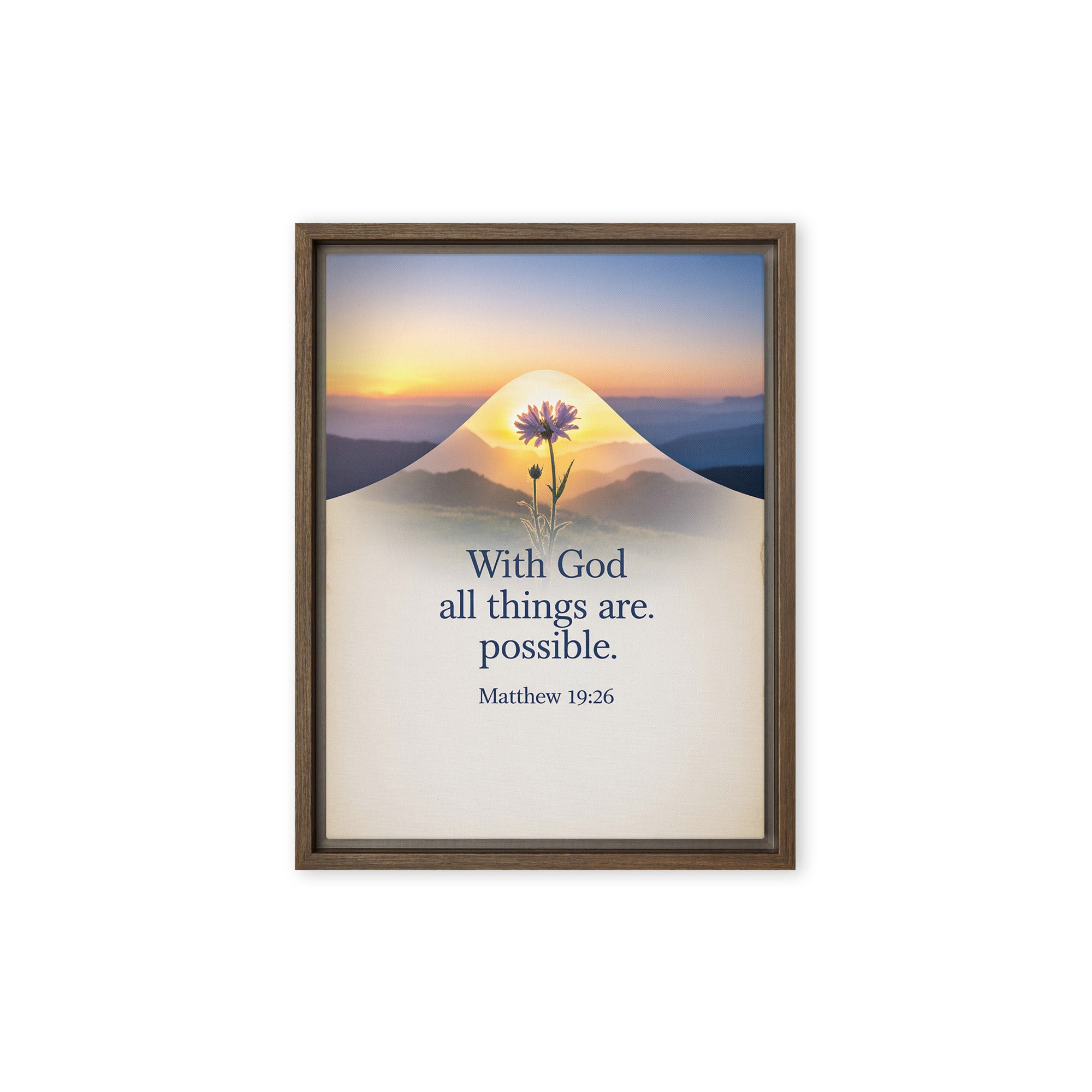 Matthew 19:26 Bible Verse at them Framed Canvas Brown 9″×12″