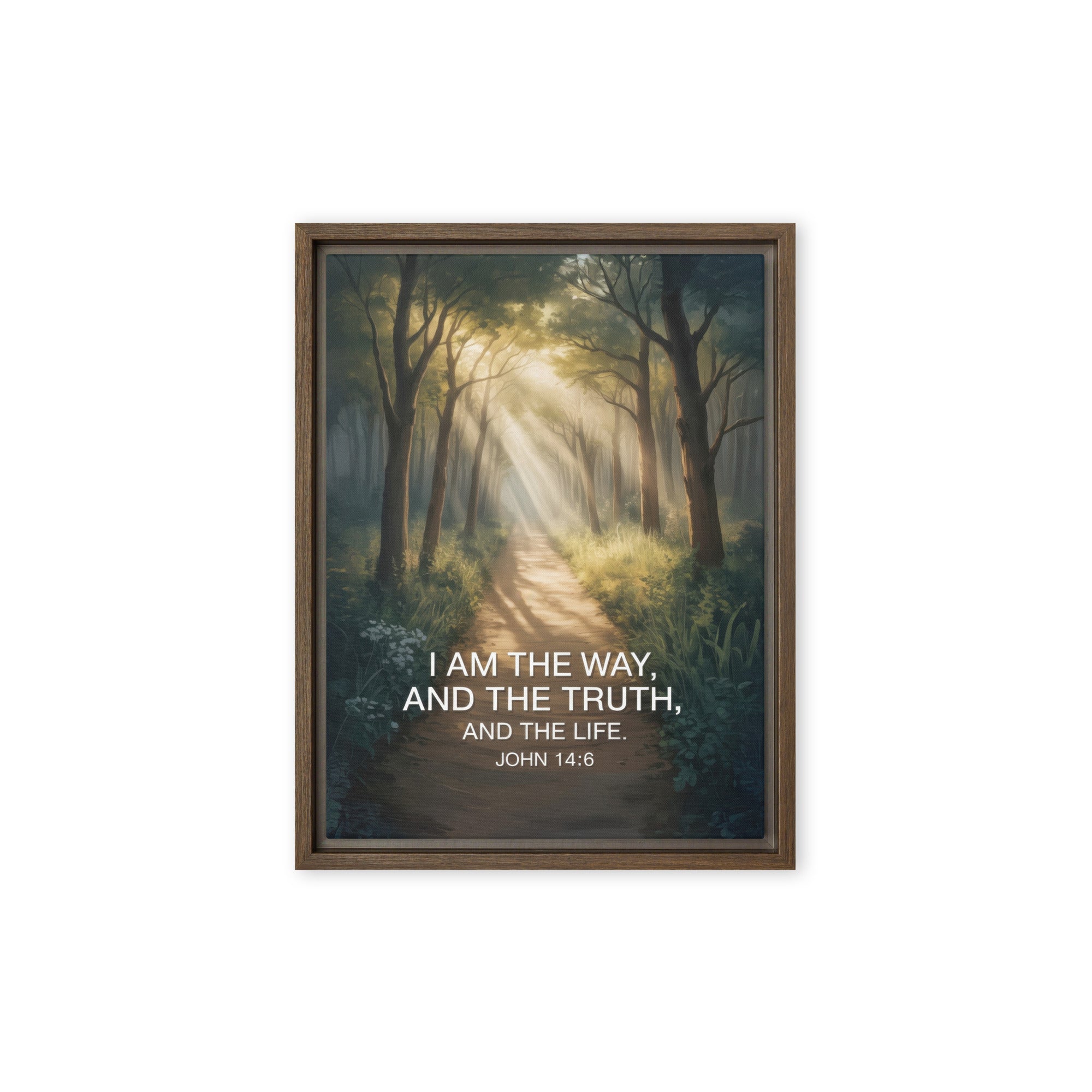 John 14:6 Bible Verse I Am Framed Canvas Brown 9″×12″