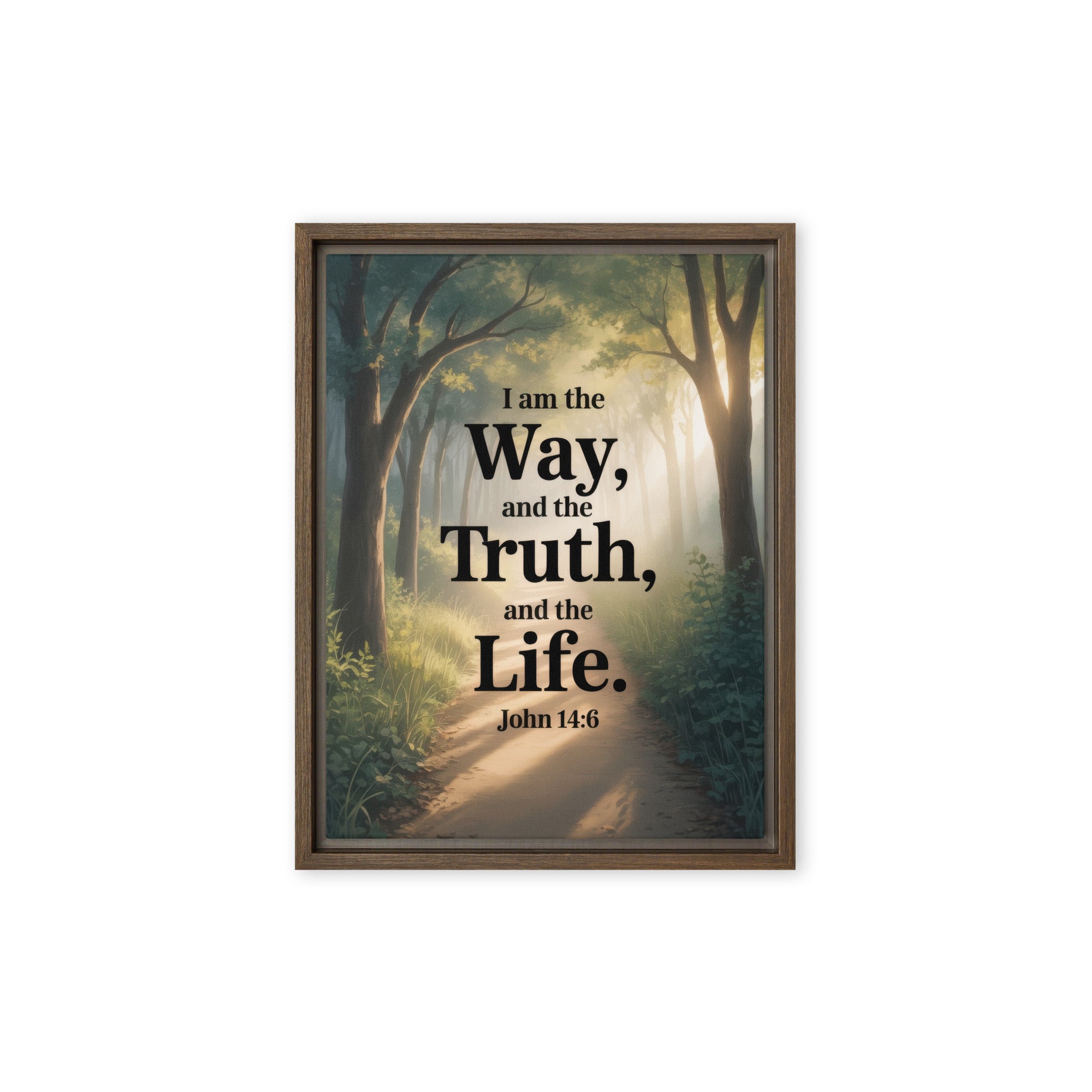John 14:6 Bible Verse The Life Framed Canvas Brown 9″×12″